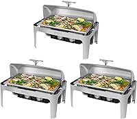 ROVSUN 3-Pack 9 Quart Roll Top Chafing Dishes - NSF Stainless Steel Buffet Chafer Set for Weddings, Parties, Catering