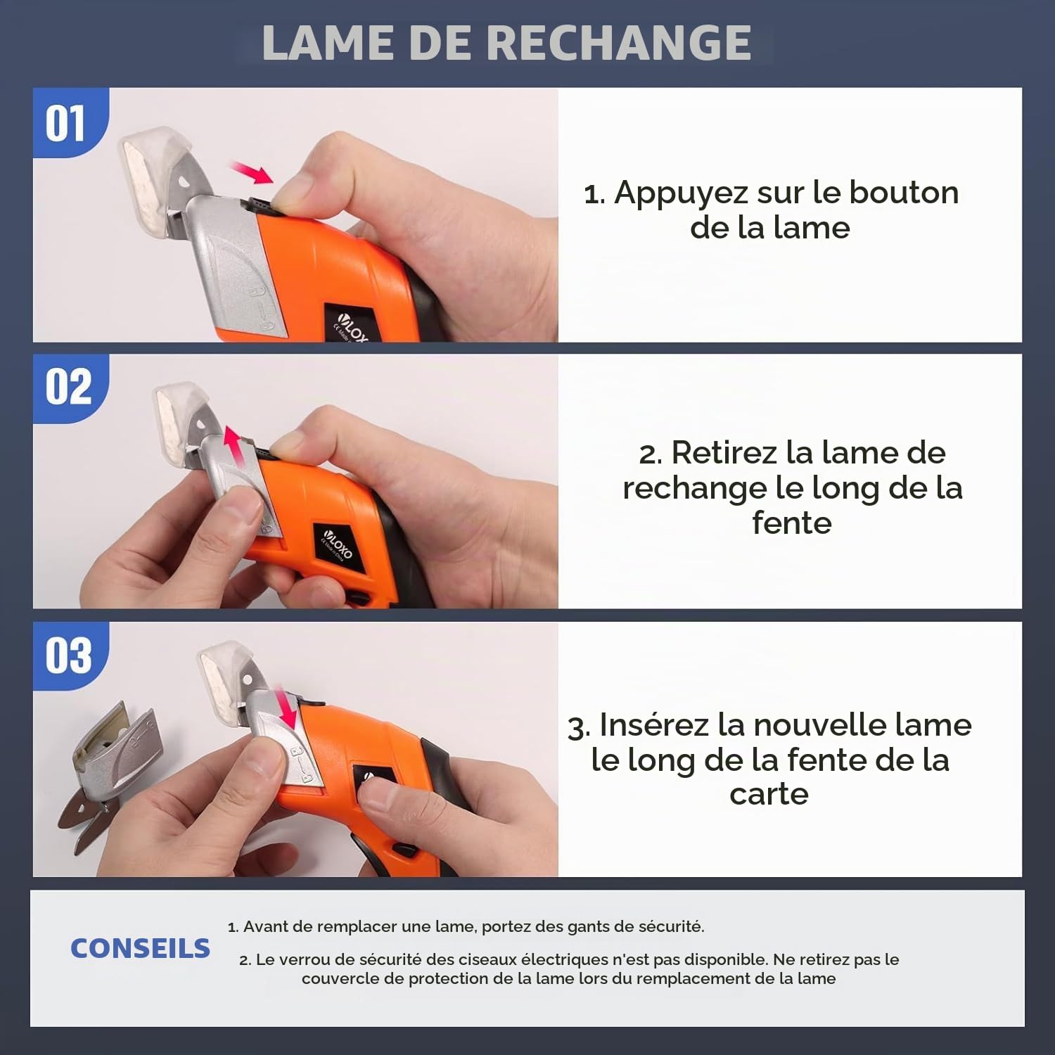 Lames Tranchantes pour Ciseaux Électriques, 2 Lame de Rechange pour Couper Carton Cuir Tapis Tapis en Plastique Plante en Pot
