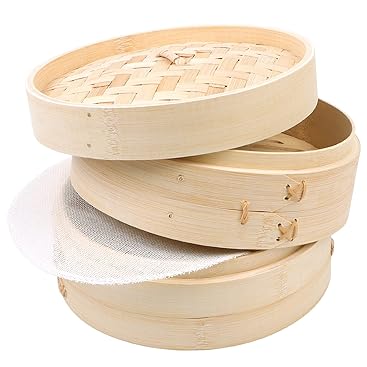 Vaporiera In Bambù Naturale - 3 Pezzi Con 2 Cestelli Per Riso, Dim Sum E Verdure (24cm) - Foto 6