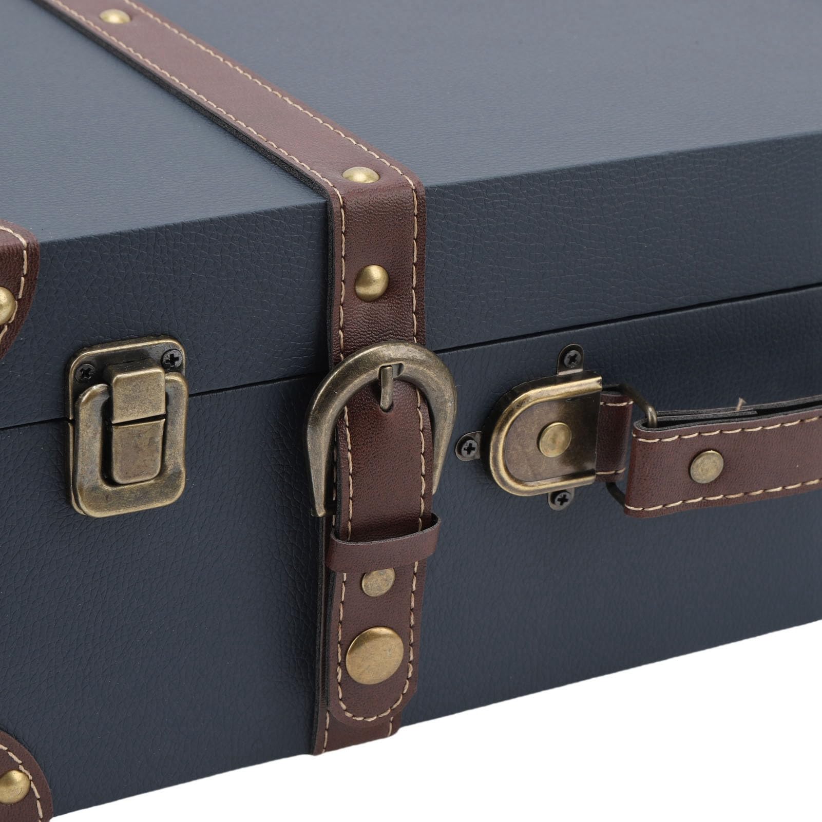 Walfront Pudełko na walizkę w Stylu Vintage Ozdobne Pudełko do Przechowywania Skrzynia o Gęstości 17,7 X 11,8 X 5,9 Cala Retro Organizer na bagaż ze Skórzanym Uchwytem i Paskami Rekwizyty do zdjęć w