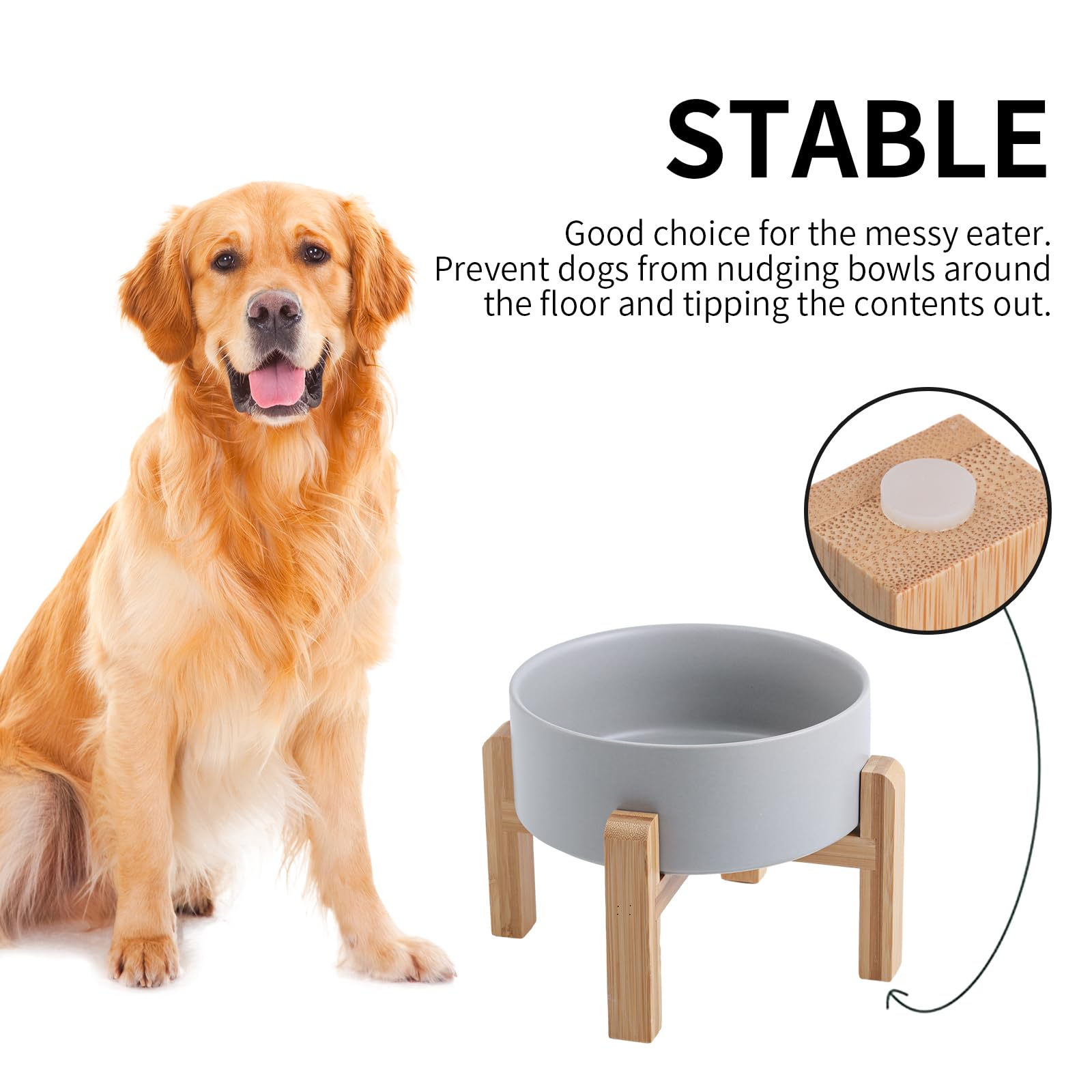Keramik-Hundenapf für mittelgroße und große Rassen, Hundefutter, Wassernapf mit Ständer, 15,2 cm, rutschfest, schwer, 3,6 Tassen, Grau