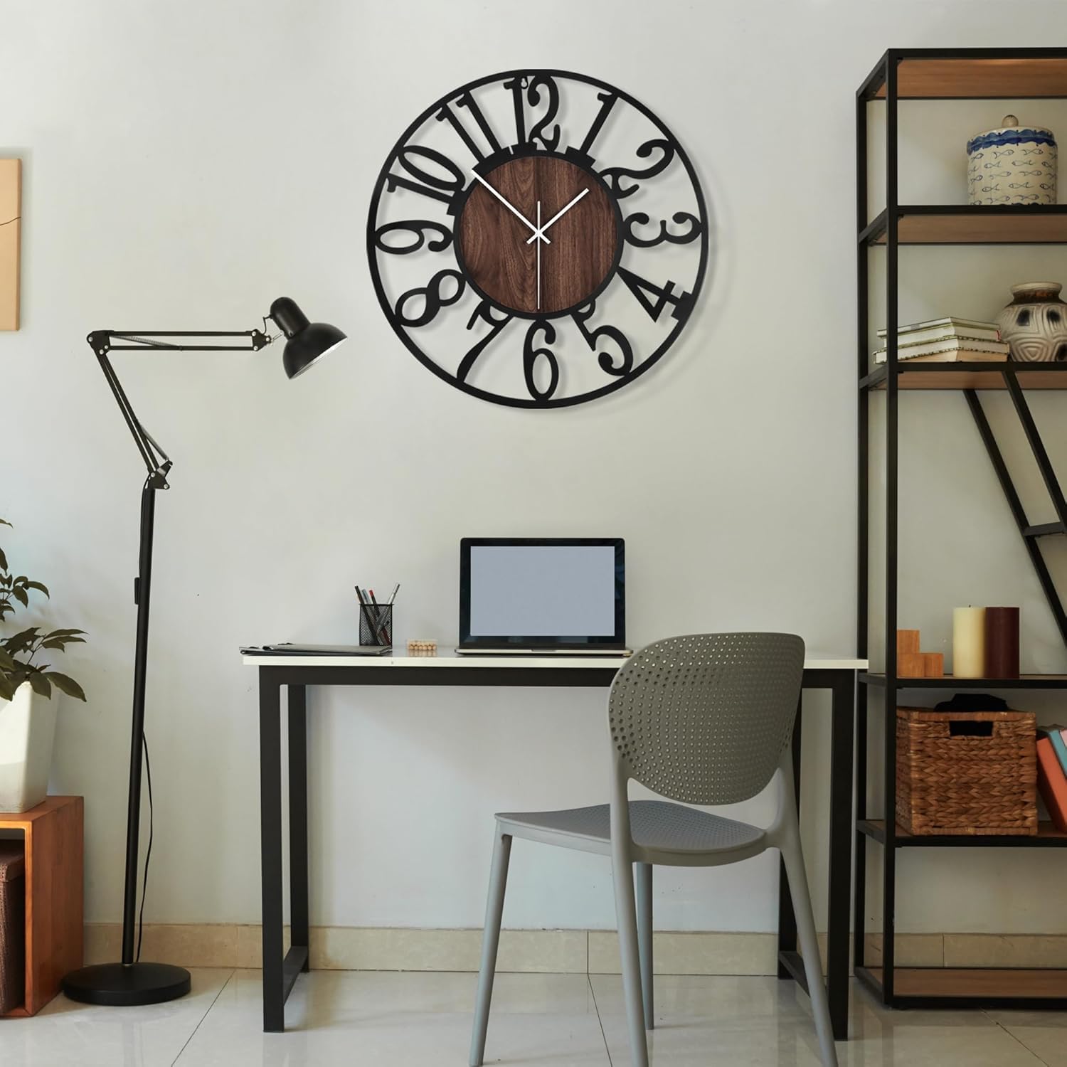 Maxstar Grande Horloge Murale silencieuse sans tic-tac - 60 cm - Chiffres Arabes - Horloge Murale à Quartz - Fonctionnement à Pile - Facile à Lire - pour la Maison, la Cuisine, la Chambre à Coucher,…
