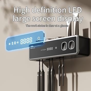 Wall Mounted Toothbrush Holders, Automatic Toothpaste Dispenser, 3 Cup Rechargeable Electric Toothbrush Holder with Smart Cleaning and Hot Air Drying,Bathroom Decor and Accessories (White)