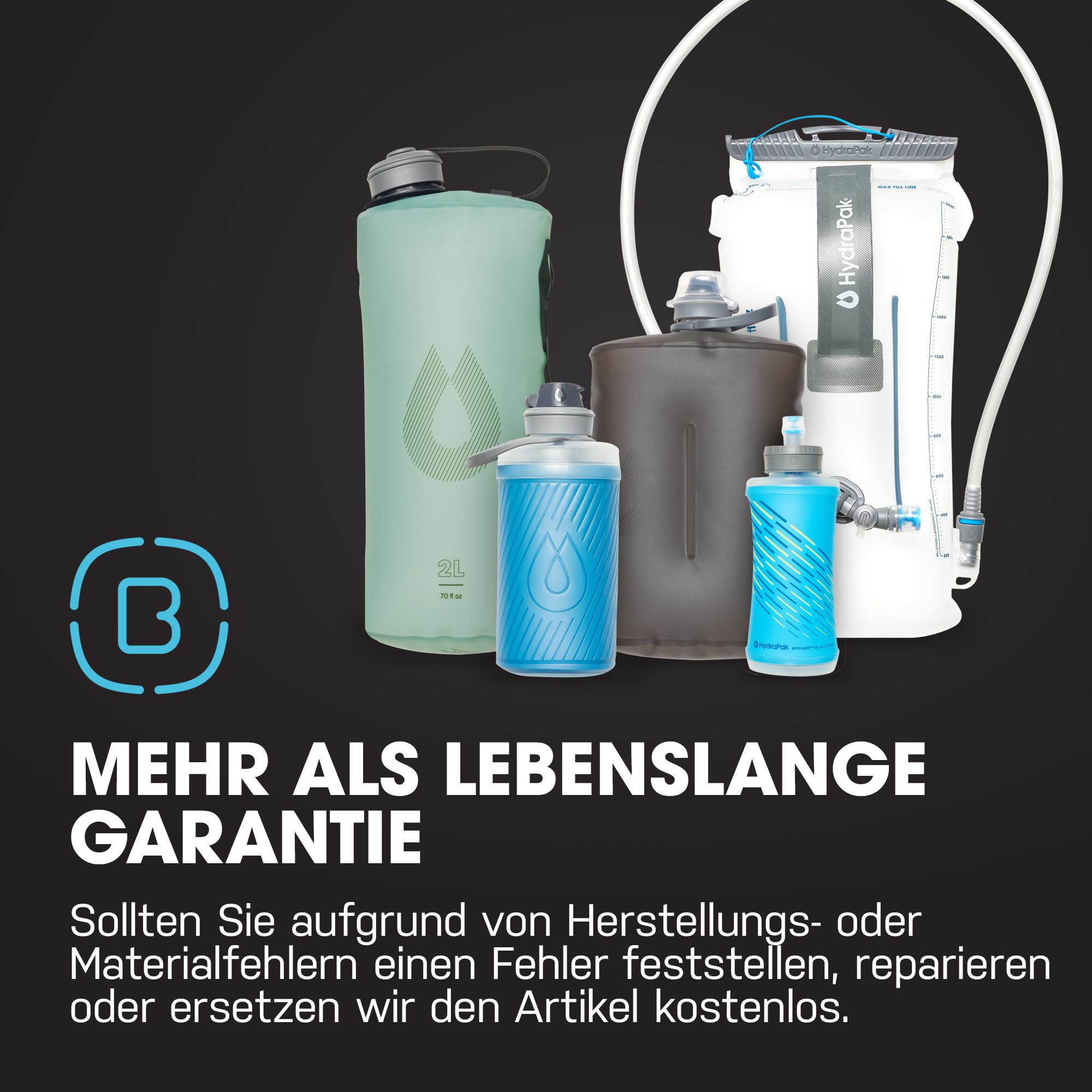 HydraPak UltraFlask+ 500 ml – gefilterte, komprimierbare Softflask-Trinkflasche für Trinkwesten und Laufrucksäcke mit integriertem Wasserfilter (Clear, 500 ml), Farblos