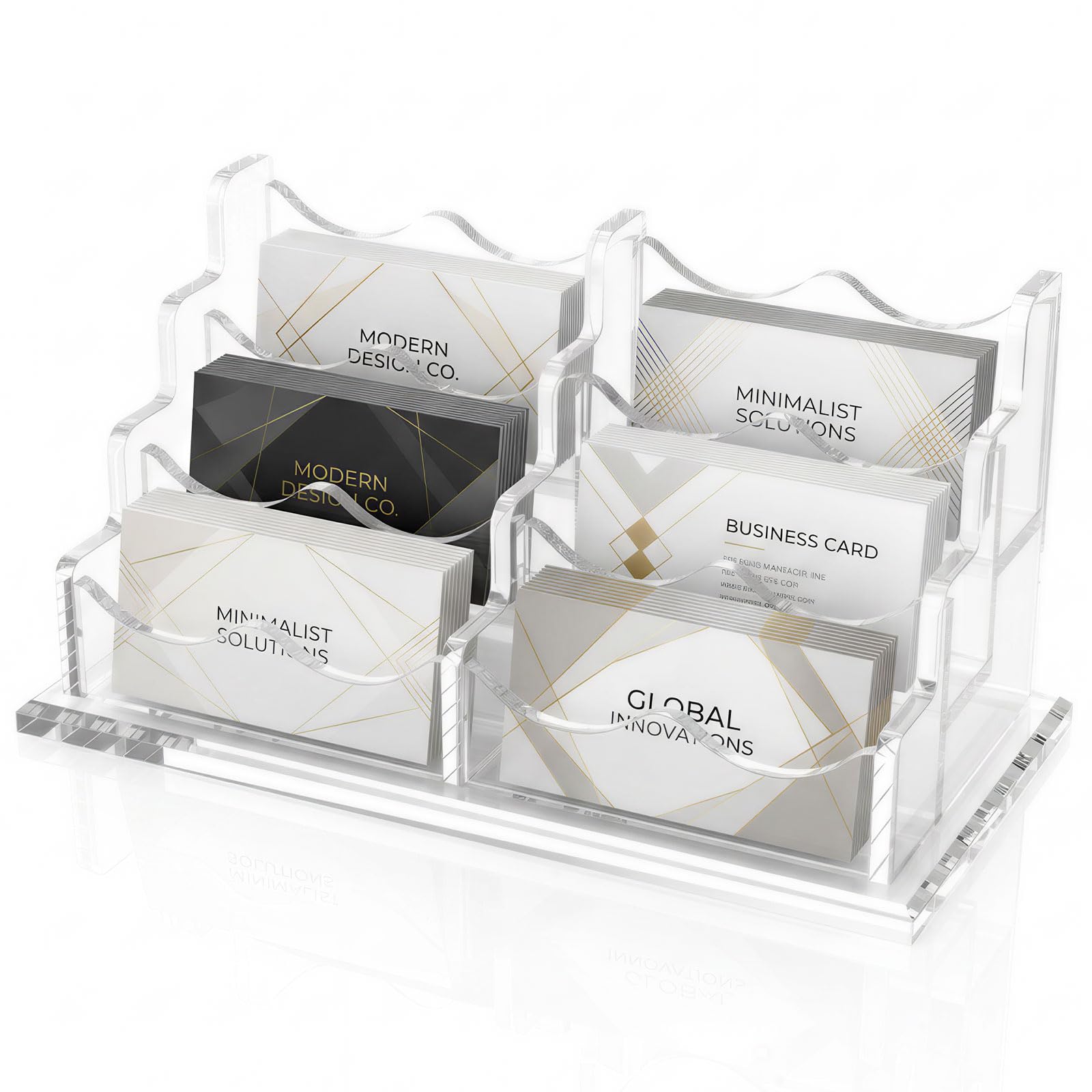 NZWBSHSSP Acrylic Business Card Holder for Desk, 2-Slot Clear Name Cards Display Stand, Crystal Neat Desktop Organizer with 120-Card Capacity for Office, Home, Desk, Reception & Exhibition(6 slots)