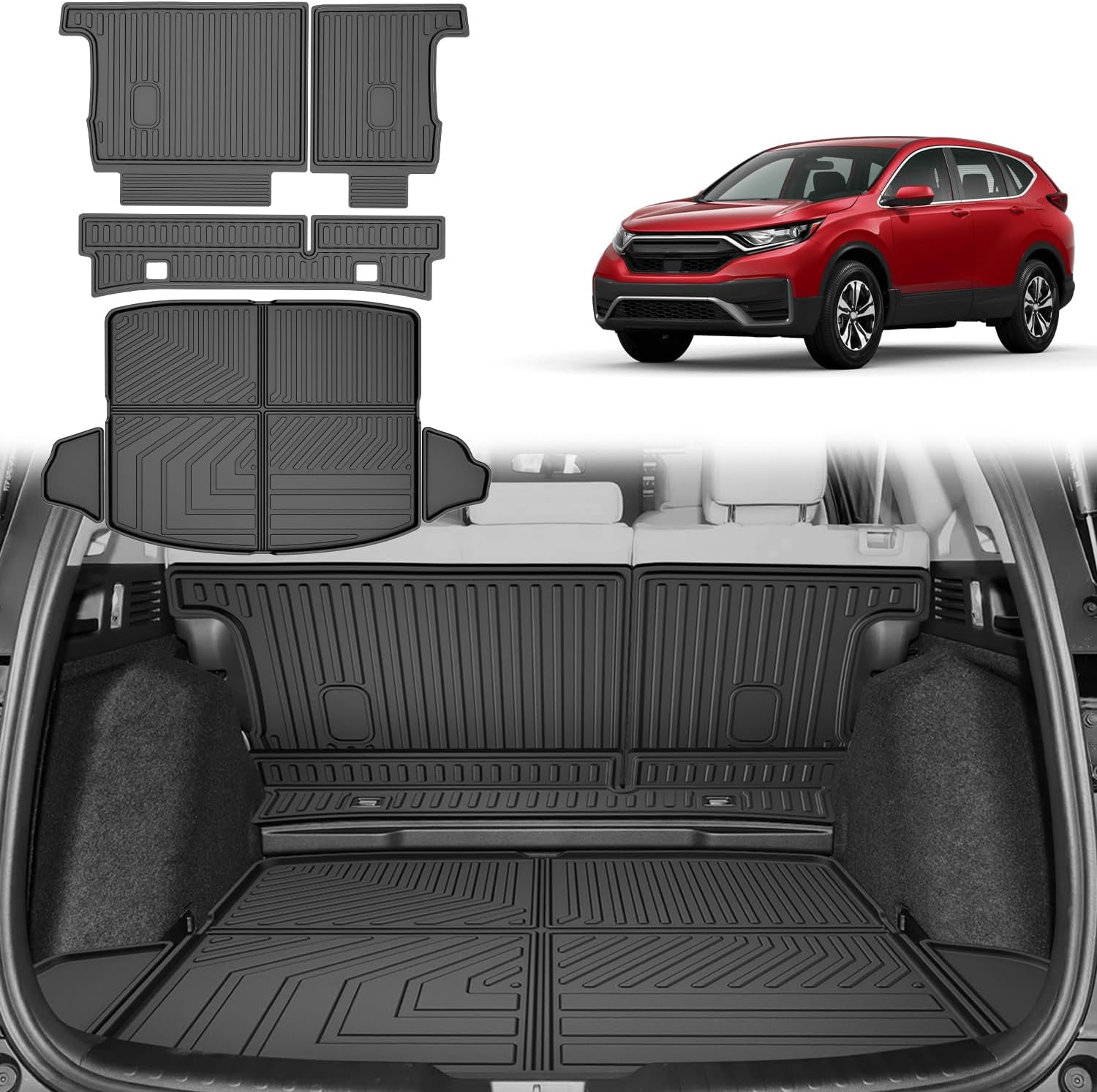 for 2017-2022 Honda CR-V Cargo Liner & Backrest Mat: Custom Fit All Weather TPE Anti Skid Waterproof Trunk Liner for CRV Accessories (Not for Hybrid or Touring)