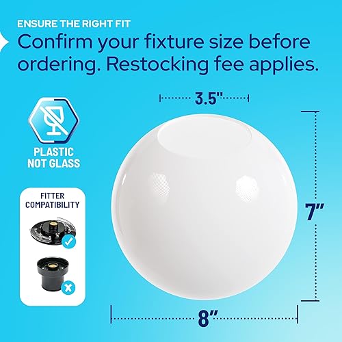 Miniatura 2 de KastLite Globo de poste de lámpara de acrílico transparente de 8 pulgadas, textura suave con apertura sin cuello de 3.5 pulgadas, fabricado en los