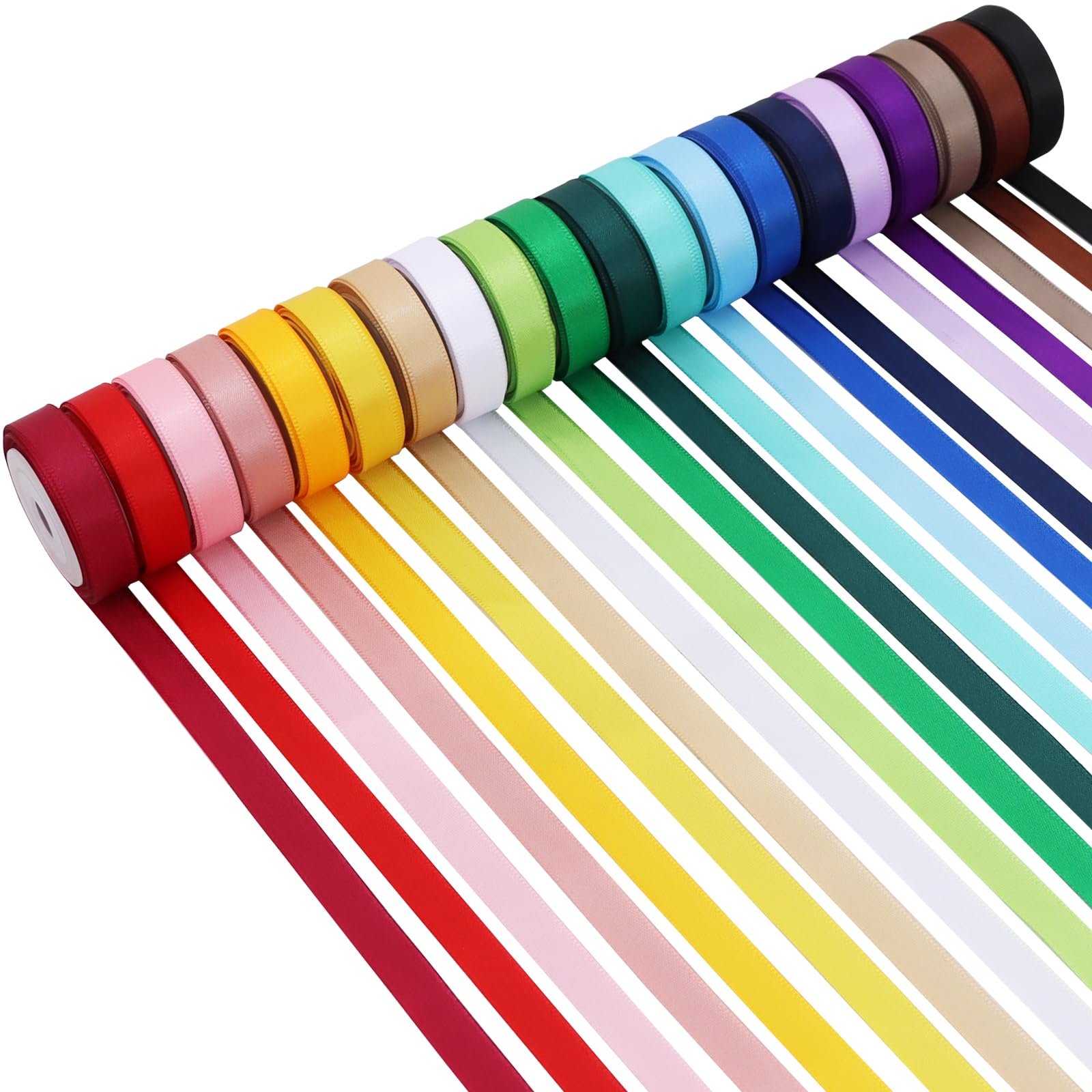 TONIFUL 3/8 Inch Rainbow Satin Ribbon, 20 Colors 100 Yards- Colorful Ribbon Set for Gift Wrapping DIY Crafts Floral Graduation Leis Making Party Decoration Baby Shower Wedding（5 Yards/Roll