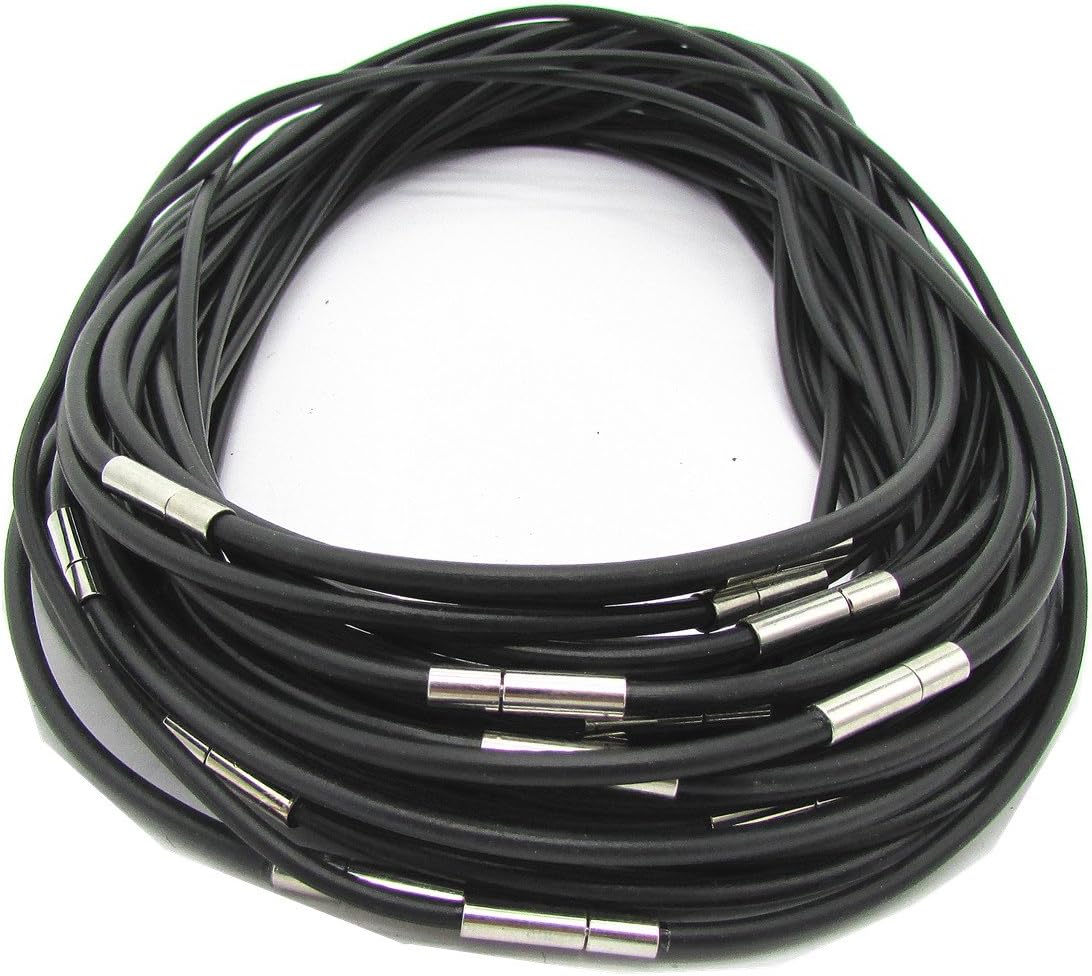 Black 3mm Rubber Cord/String/Rope Fashion Necklace with Silver Bayonet Steel End Connector Clasp 18'' (100)