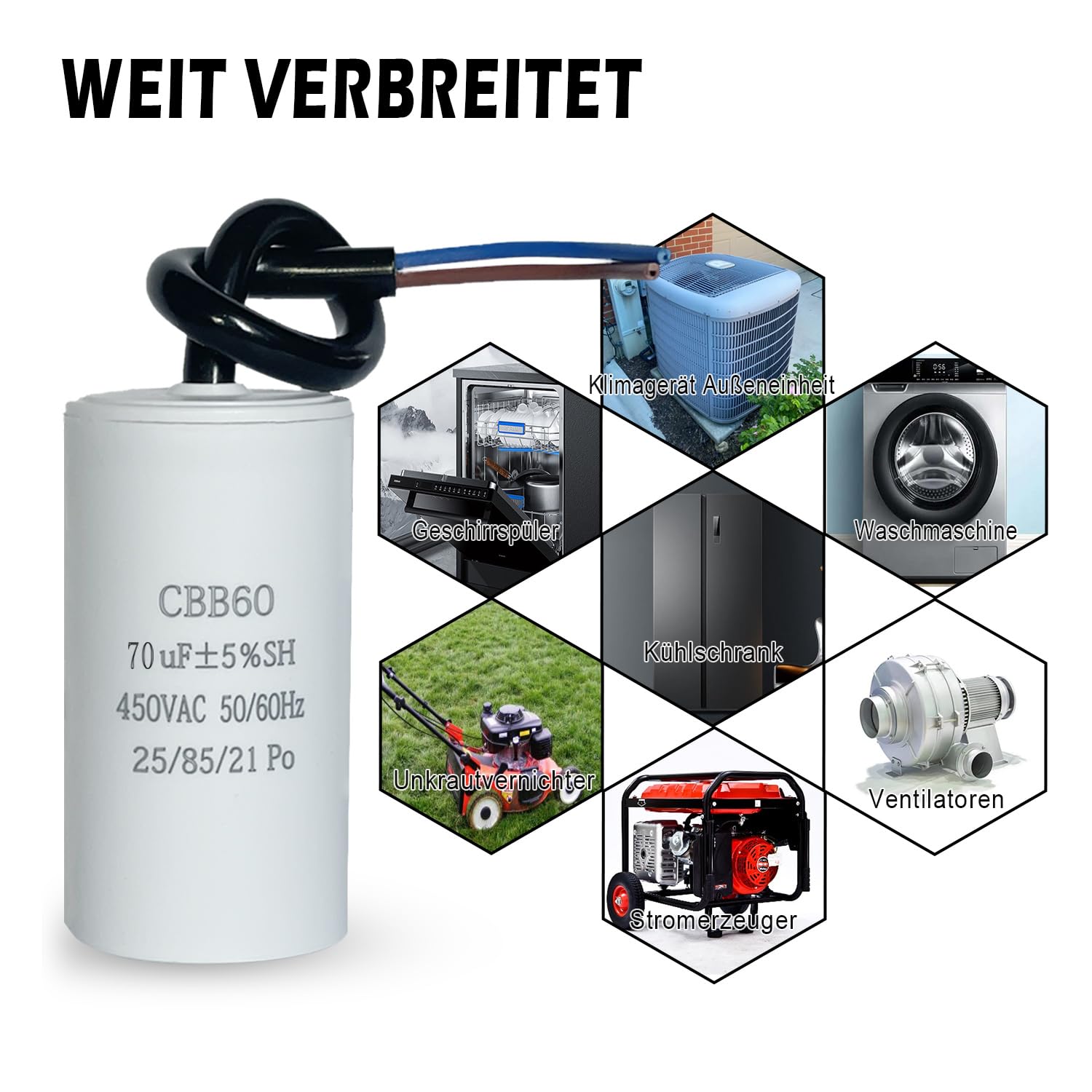 CBB60 450v 70uf 50/60Hz kondensator rozruchowy kondensator silnik kondensator kondensator tłumiący kondensator
