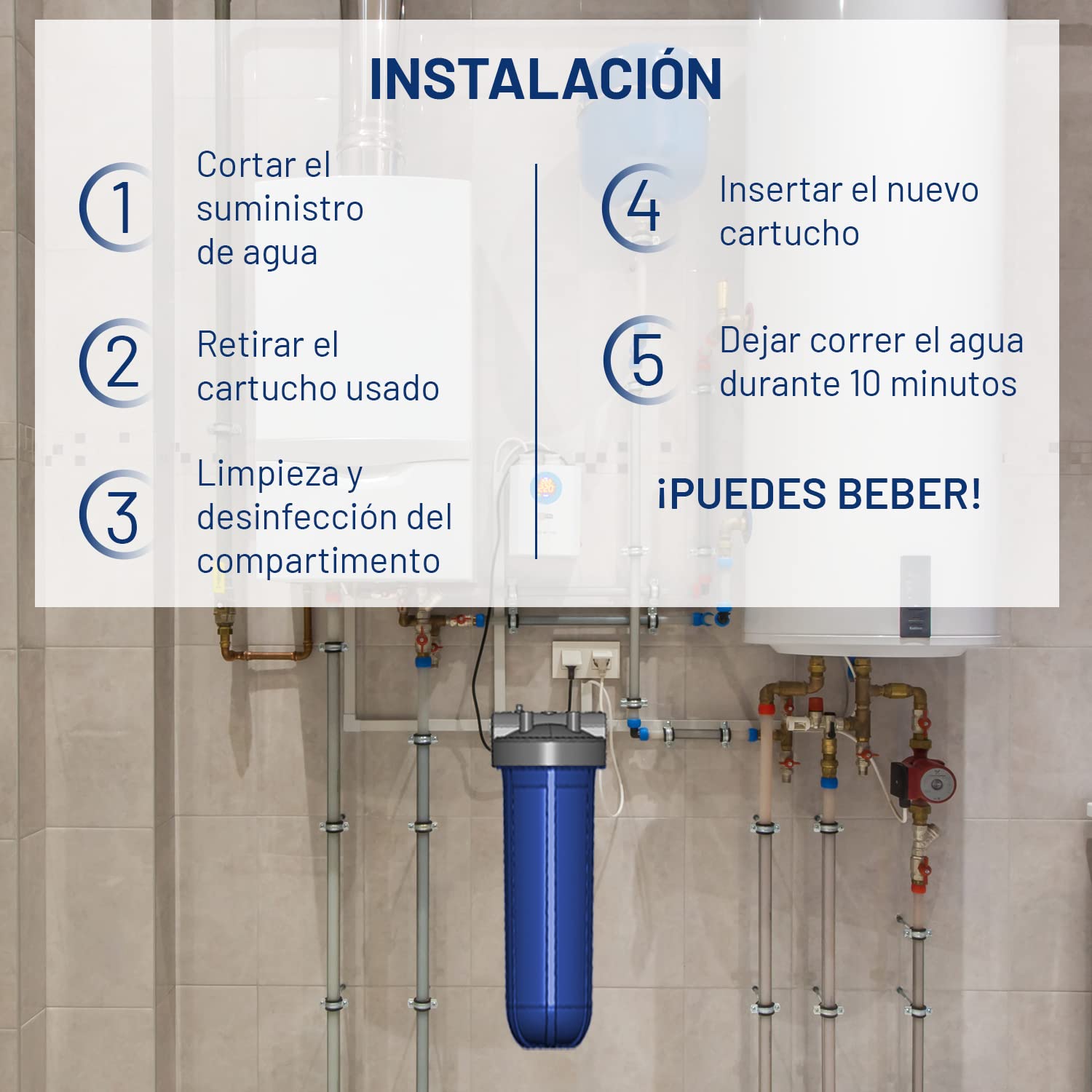 PENTAIR - Cartucho de carbón activo - Big Blue EPM-10BB - filtro agua potable - Reducción cloro - 9-3/4" x 4-5/8", 10 micras
