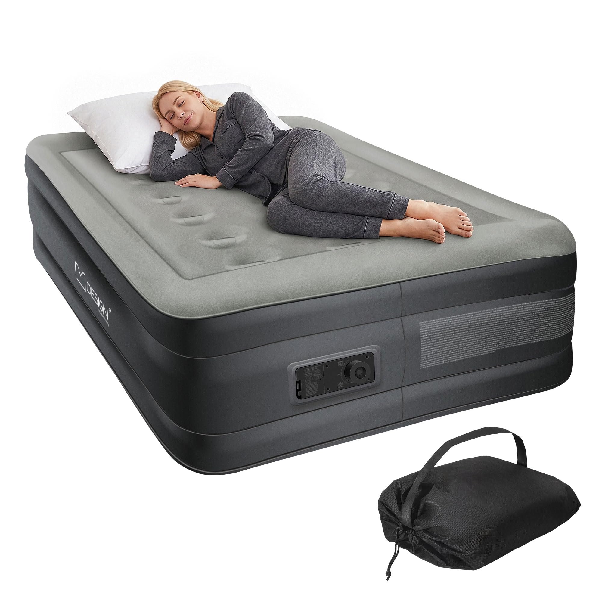 ML-Design Matelas Gonflable pour 1 Personne 196 x 97 x 47 cm, Certifié TÜV, avec Pompe à Air Électrique 230V, Gris, Lit Simple Autogonflant, Résistant à l'eau, Antidérapant, Sac de Transport Inclus