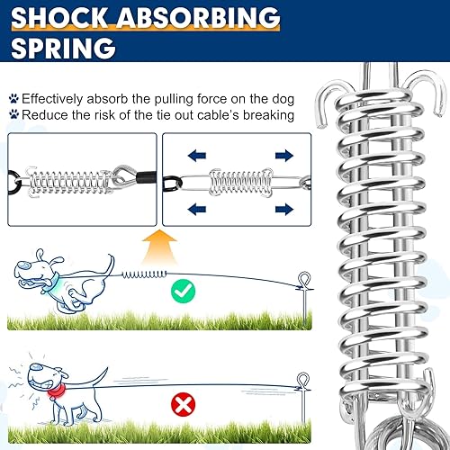 Miniatura 4 de Snagle Paw Correa para perro para patio, 50 pies y 1000 libras, cable de amarre resistente para perros con gancho giratorio y resorte, cadena de