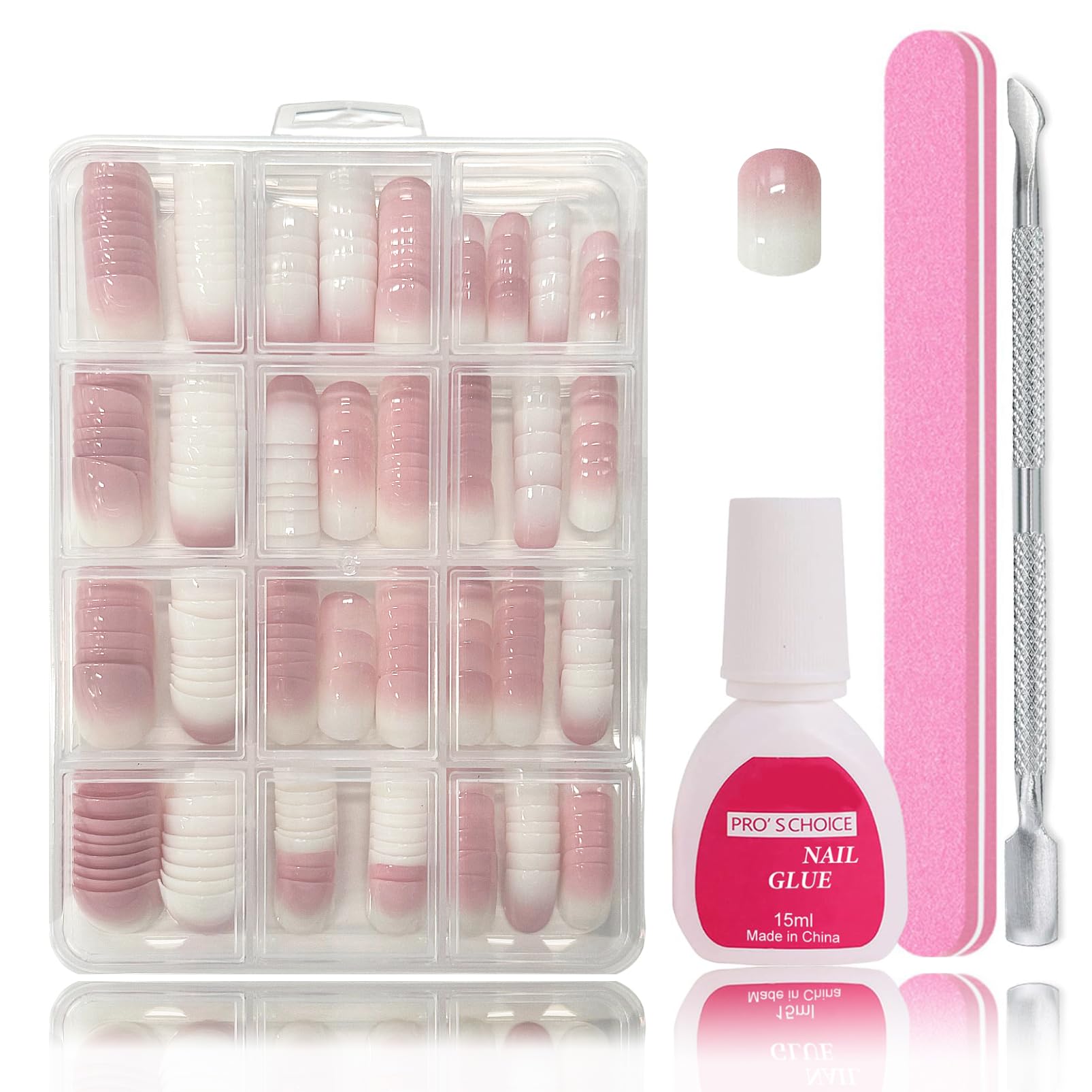 240 Stück Falsche Nägel Tips Set - Rosa Gradient Press On Nails, Falsche Nägel Zum Aufkleben - Künstliche Nägel Kurz Quadrat Nail Art Manicure Fake Nails für Damen und Frauen (Pink Short Gradient)