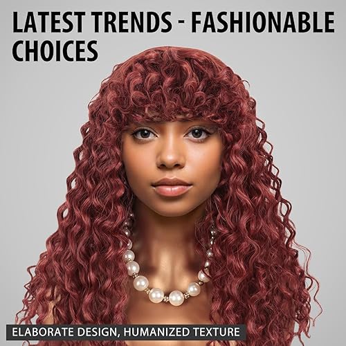 Miniatura 10 de Limerence Peluca larga y rizada para mujeres negras, peluca rizada negra natural con flequillo, pelucas rizadas con flequillo para mujer, 20