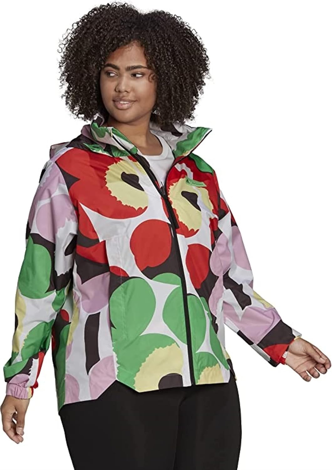 adidas Women's Marimekko Traveer Rain.Rdy Jacket (Plus Size), White/Blaze Orange