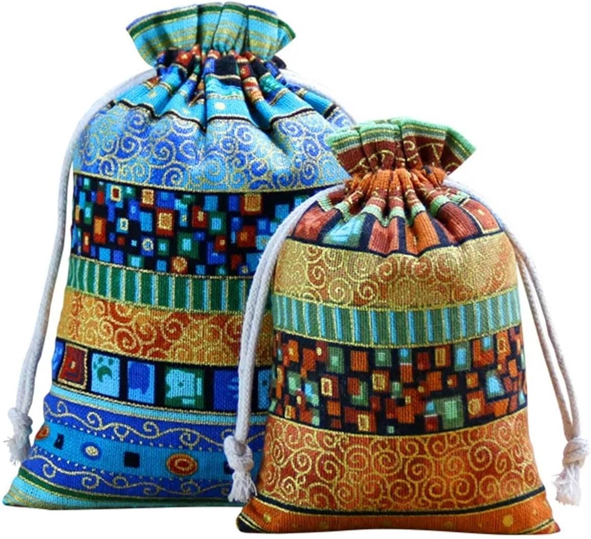 SFCHEN 10 Pcs/Lot Traditional Printing Cotton Drawstring Bags Vintage Jewelry Package Small Pouches 7x9/10x14/13x18cm(Green,10x14cm(10pcs))