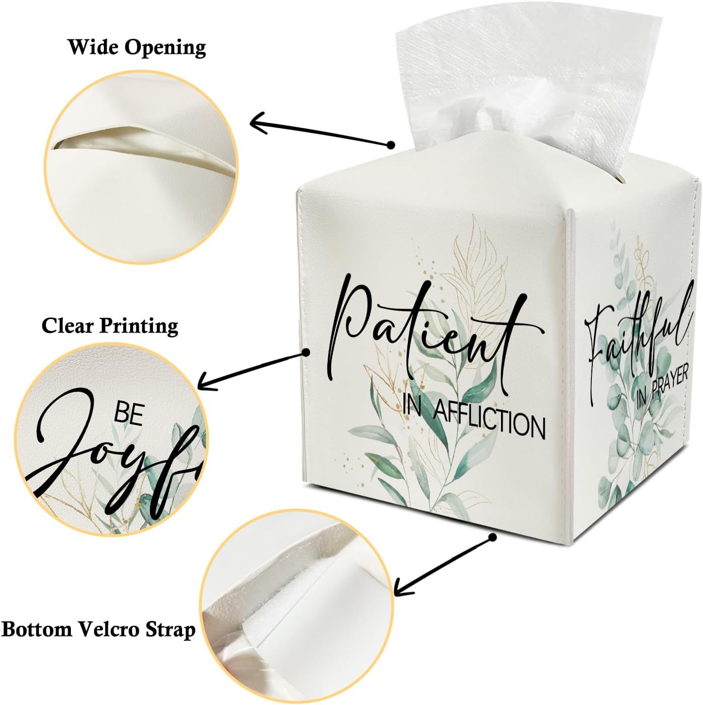 Eucalyptus Leather Tissue Holder with Bottom Belt for Women Housewarming Gift Watercolor Tissue Box Cover Bathroom Car Nightstand Vanity Kitchen Decor Waterproof Napkin Organizer Dispenser - FS708 image 3