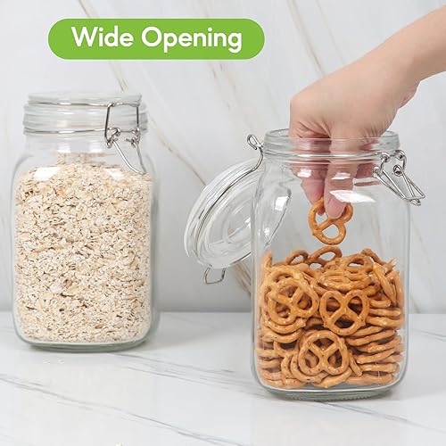 Miniatura 3 de EkkoVla Tarros de vidrio de 50 onzas con tapas herméticas, juego de 3 recipientes grandes de almacenamiento de alimentos, recipientes cuadrados de