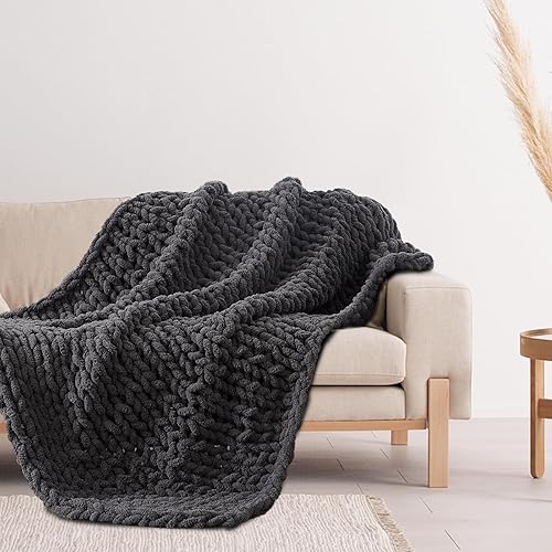 Good Haus Manta de punto trenzado grueso de felpilla suave, cálida y acogedora hecha a mano con nudo de cuerda para sofá, decoración del hogar