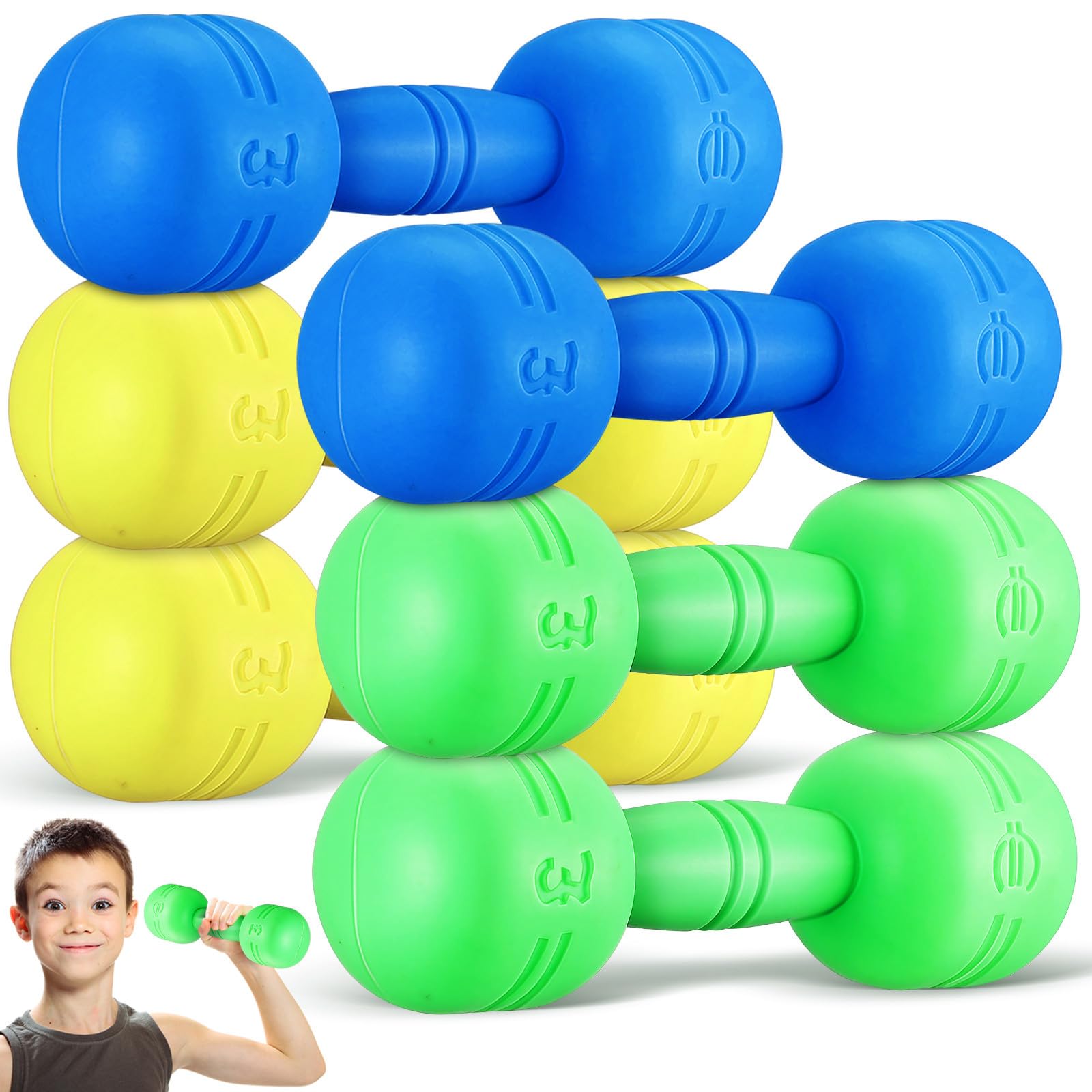NUOBESTY 3 Pairs Kids Weights Dumbbells Set Plastic Hand Barbell Toy with Rattle Sound for Toddler Workout Equipment