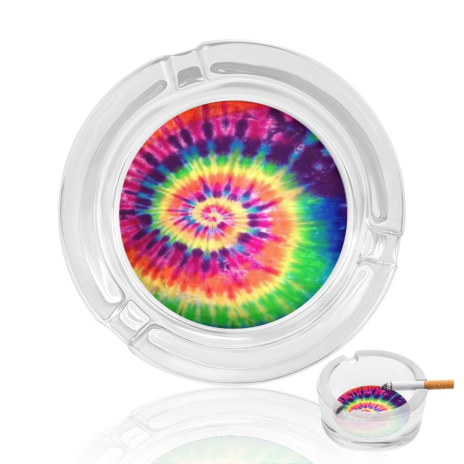 Tie Glass Ashtray 3.3 Inch Round Cigarette Ash Holder with 4 Grooves for Home Office Outdoor One Size