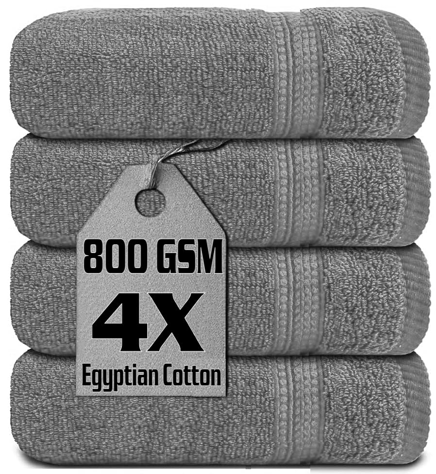4 X Luxury Cotton Face Cloths Towels 100% Egyptian Cotton 800-GSM Premium Flannels Washcloths Set Super Soft Gym Fingertip Facial Towels (Charcoal Grey)