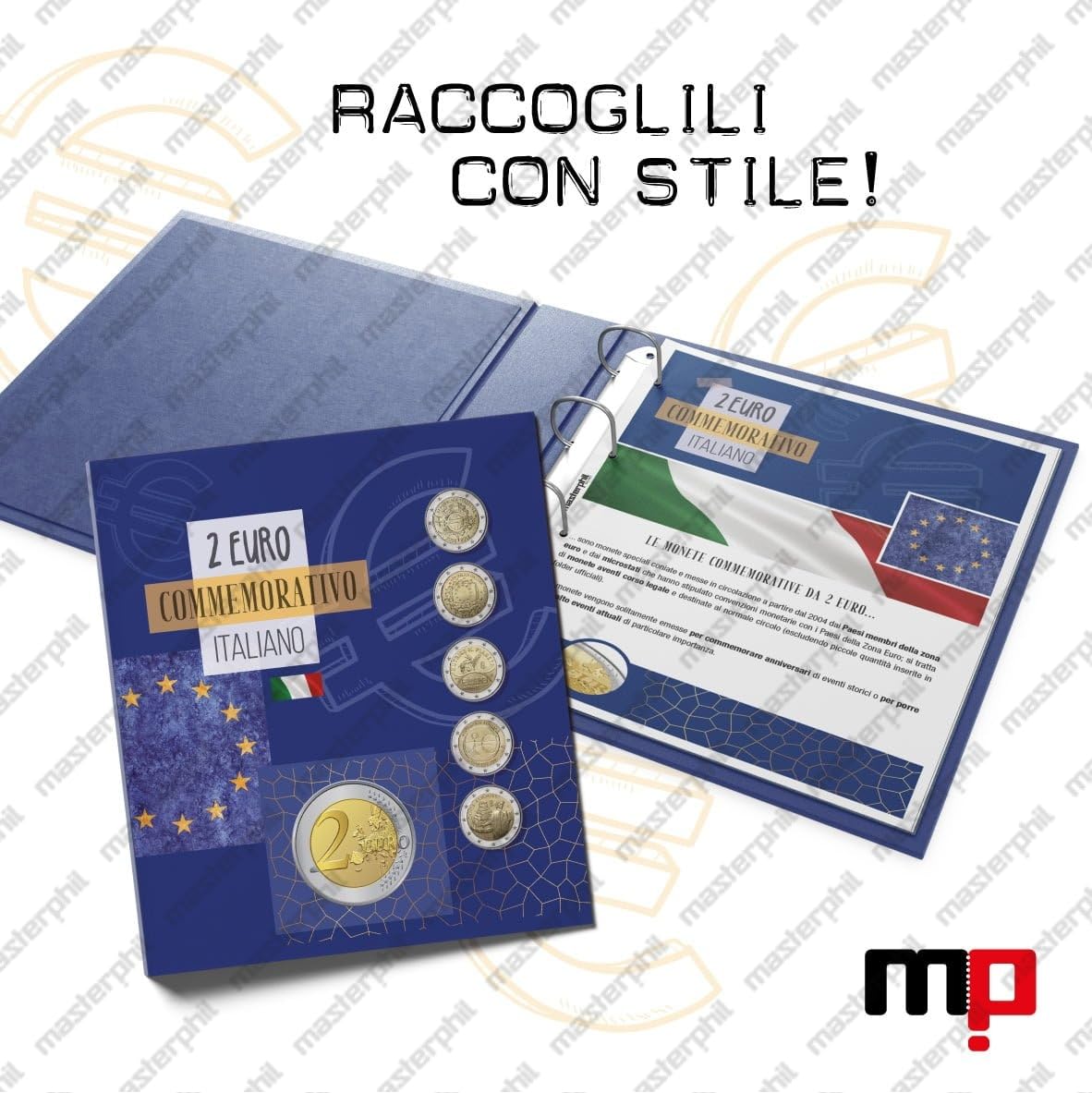 Álbum Monedas 2 Euros conmemorativos Italianos con páginas Incluidas, protección numismática, Hecho a Mano en Italia