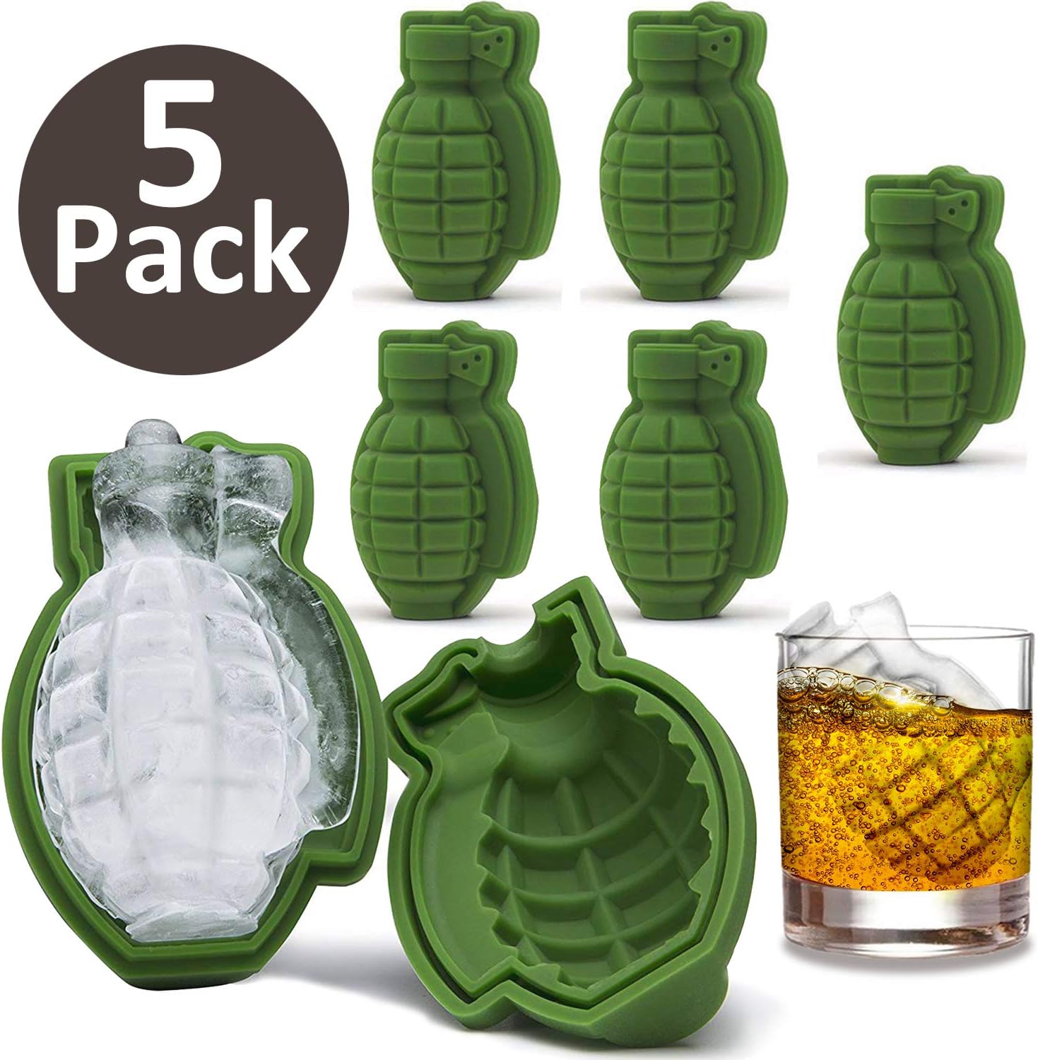 5 Pack 3D Ice Cube Molds Silicone 4" Large Ice Cube for