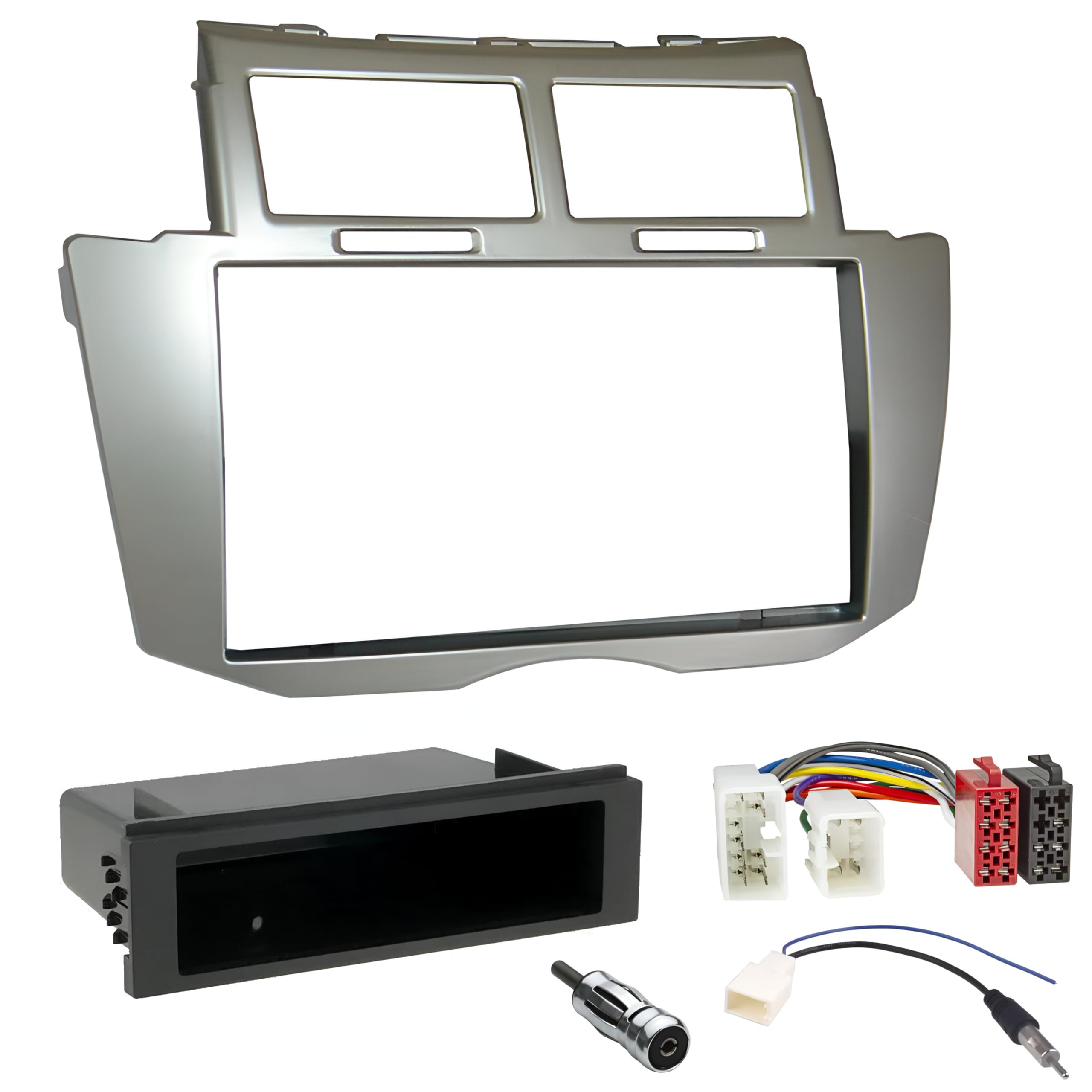 Sound Way Zestaw instalacyjny radia samochodowego Double DIN, rama przedniego panelu 2 DIN, kabel łączący ISO, adapter antenowy, kompatybilny z Toyota Yaris 2005-2011