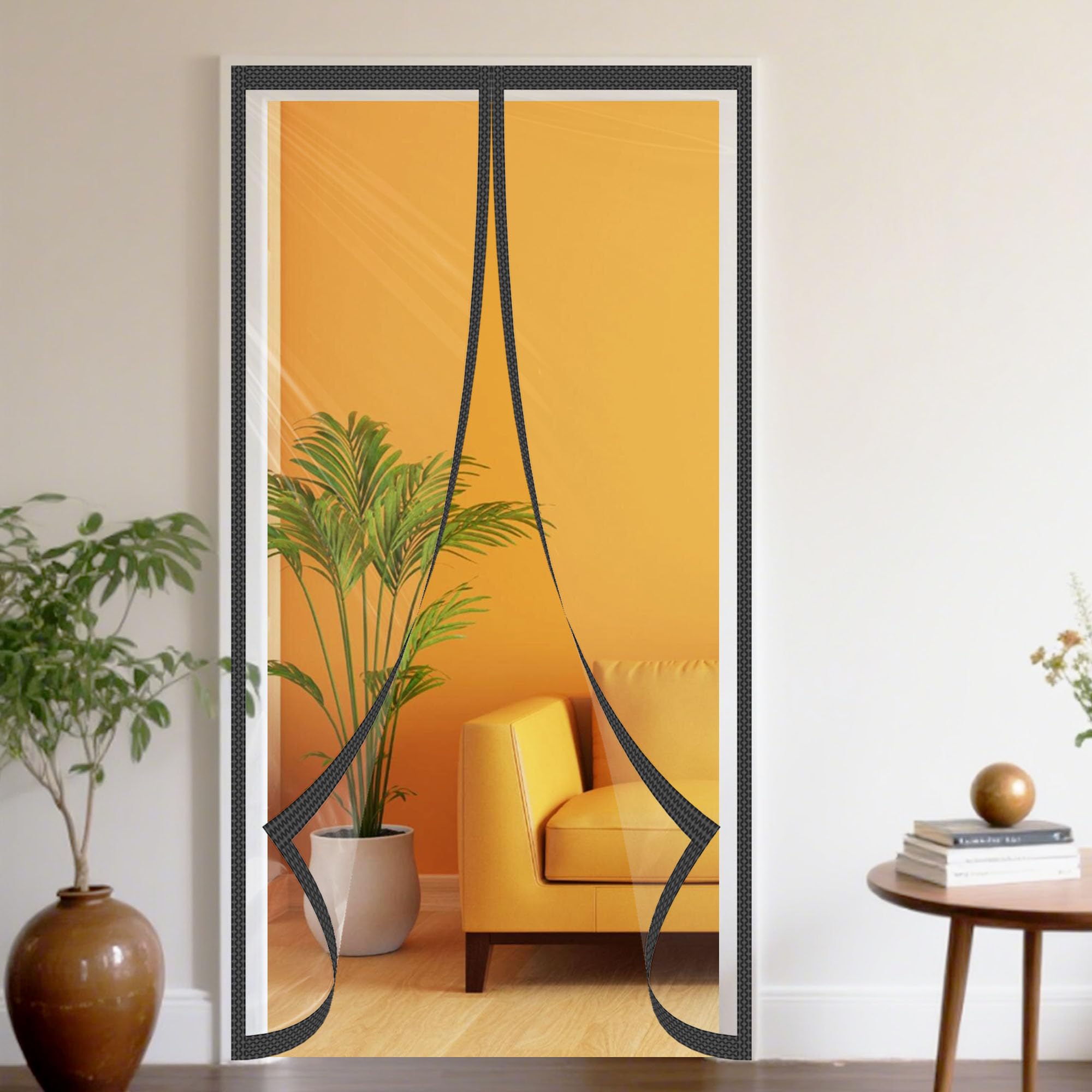 Termico Tenda Magnetica 100 x 290 cm Contro Freddo Antivento Eva Tenda Termica Trasparente Chiusura Automatica per Porte Finestra D'Ingresso Cucina Soggiorno, Nero