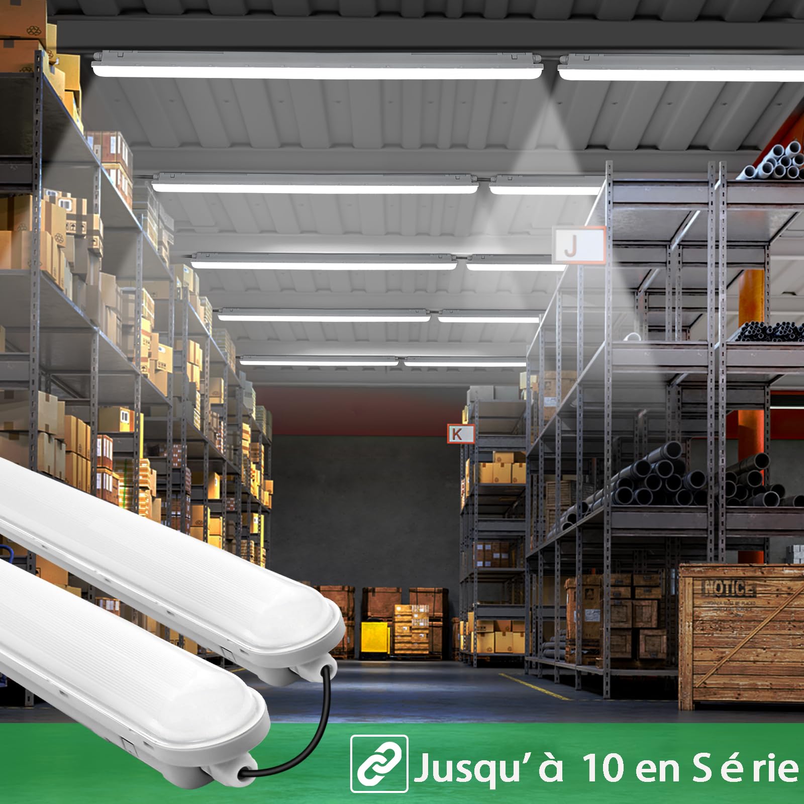 Tonffi Neon LED 120 CM 36W 4500LM 6000K Blanc Froid Reglette LED Tube Lampe Connectable Luminaire Plafonnier Éclairage pour Garage, Bureau, Atelier, Sous Sol