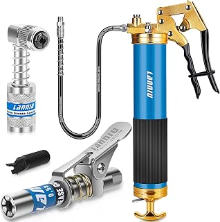 LanniuUS 8000 PSI Heavy Duty Pistol Grip Grease Gun Kit - 14oz Capacity, 0.53" Coupler & 90° Adapter for Auto, Farm, Industrial Use
