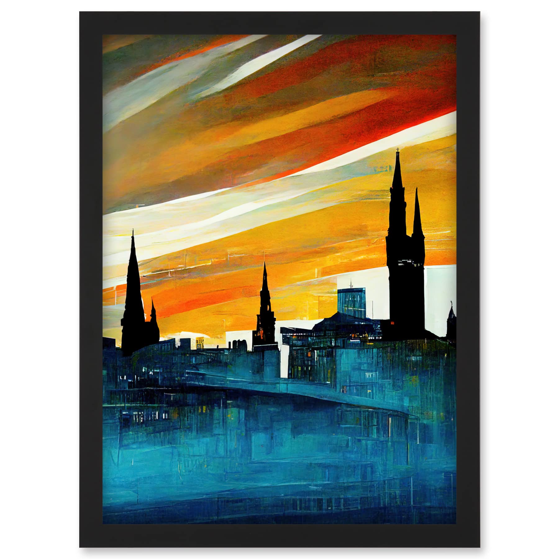 Doppelganger33 LTD Dramatic Glasgow City Skyline Modern Artwork Framed A3 Wall Art Print