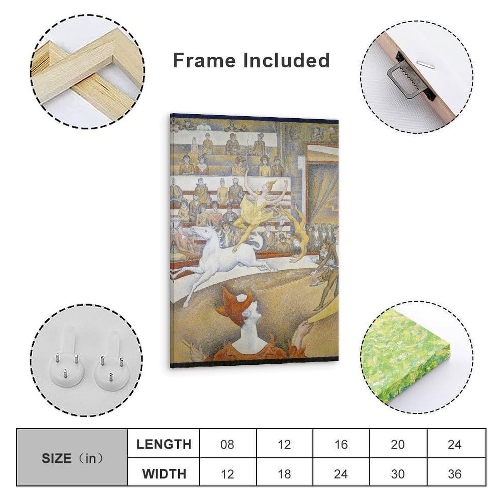 generisch The Circus by Georges Seurat, impresiones en lienzo modernas, pinturas decorativas para habitación de niños o niñas, murales para sala de estar y pinturas con motivos navideños 30,5 x 45,5