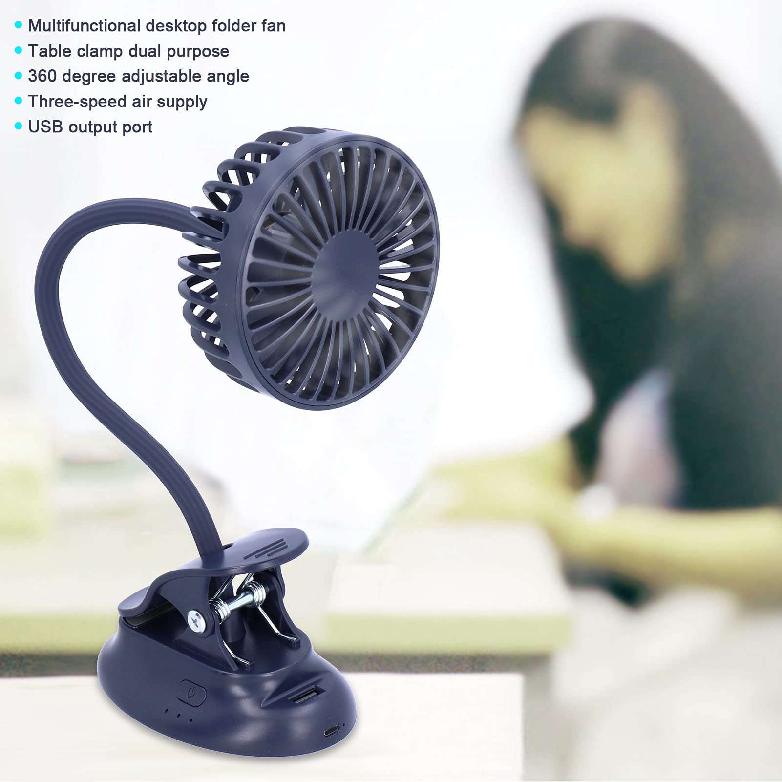 Draagbare Clipventilator, Flexibele Buigbare Bureauventilator, Clip-on Wandelwagenventilator Oplaadbare USB-ventilator, op Batterijen Werkende Persoonlijke Ventilator voor Thuis, op Kantoor, Buiten