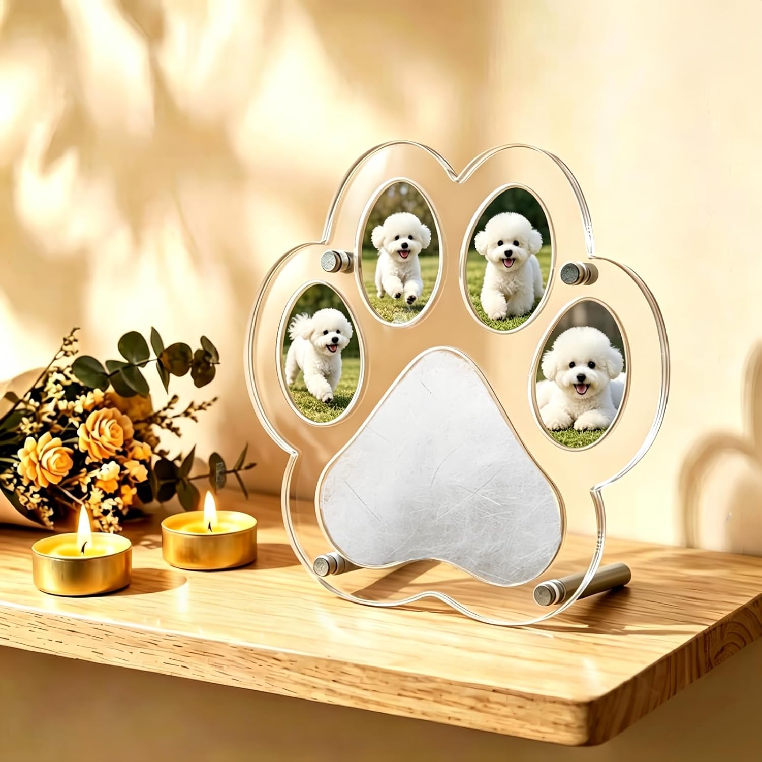 Paw Print Acrylic Pet Fur Keepsake - Pet Memorial Ornament for Dog & Cat, Pet Loss Sympathy Gift, Clear Acrylic Display for Pet Fur