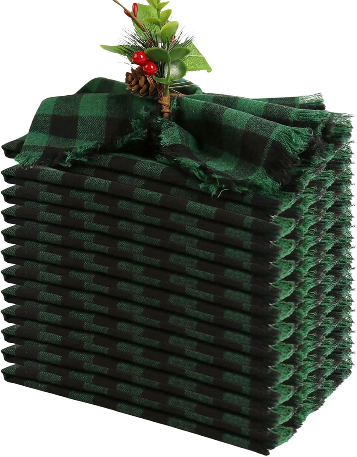 Servilletas de Tela LogHog, Algodón 100%, 12 uds, Cuadradas, Verde y Negro