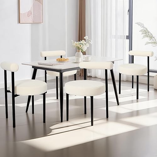 Miniatura 2 de CangLong Boucle - Juego de 4 sillas de comedor tapizadas de terciopelo, sillas de comedor redondas modernas con patas de metal negro para comedor,