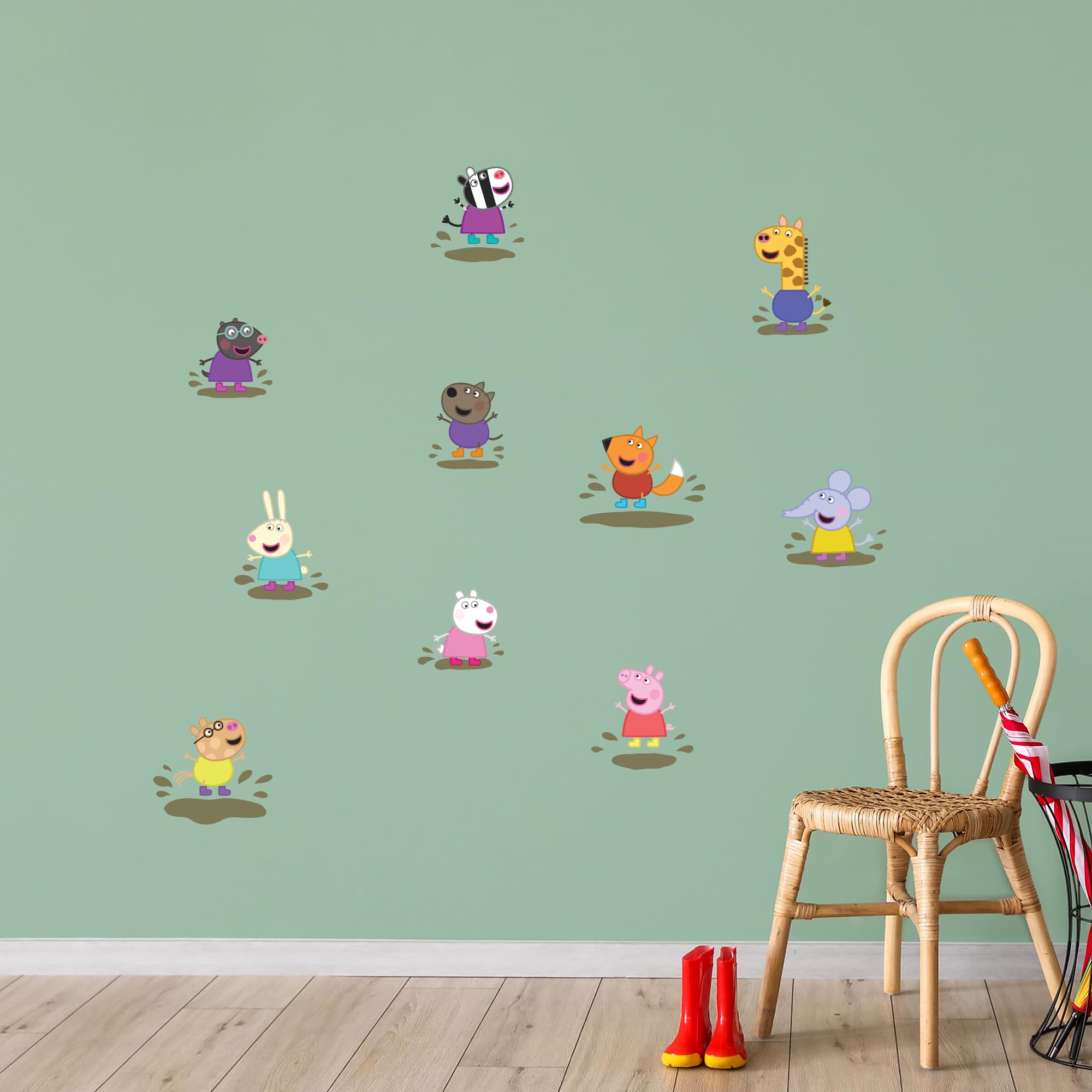 Peppa Pig Wall Sticker - Peppa Pig and Friends Jumping in Muddy Puddles Set Wall Decal Kids Art (60cm Width x 30cm Height)