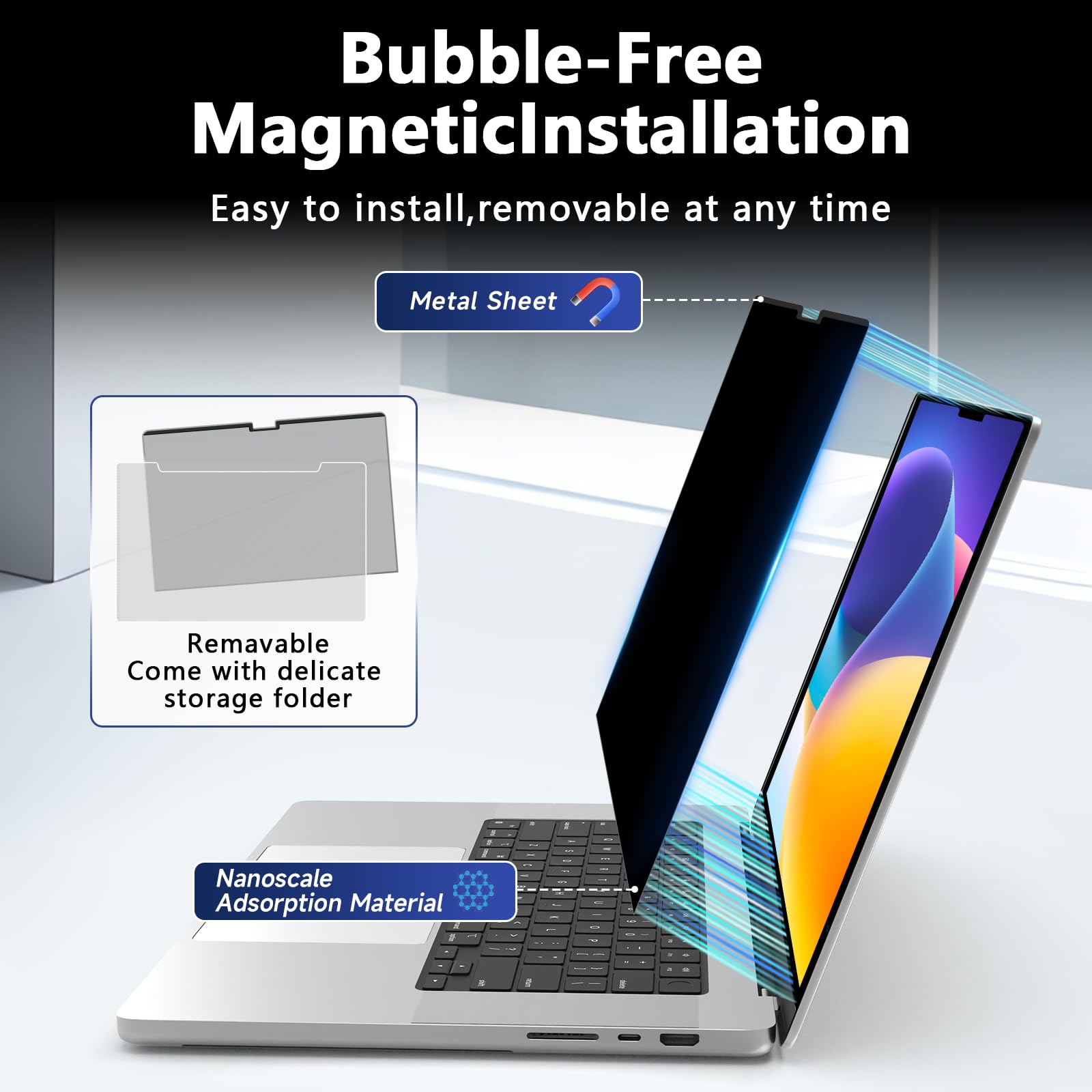 Écran De Confidentialité Magnétique Pour Ordinateur Portable MacBook Pro 14 (2021-2023, M1, M2, Pro, Max) - Film De Protection De Confidentialité Amovible Anti-lumière Bleue
