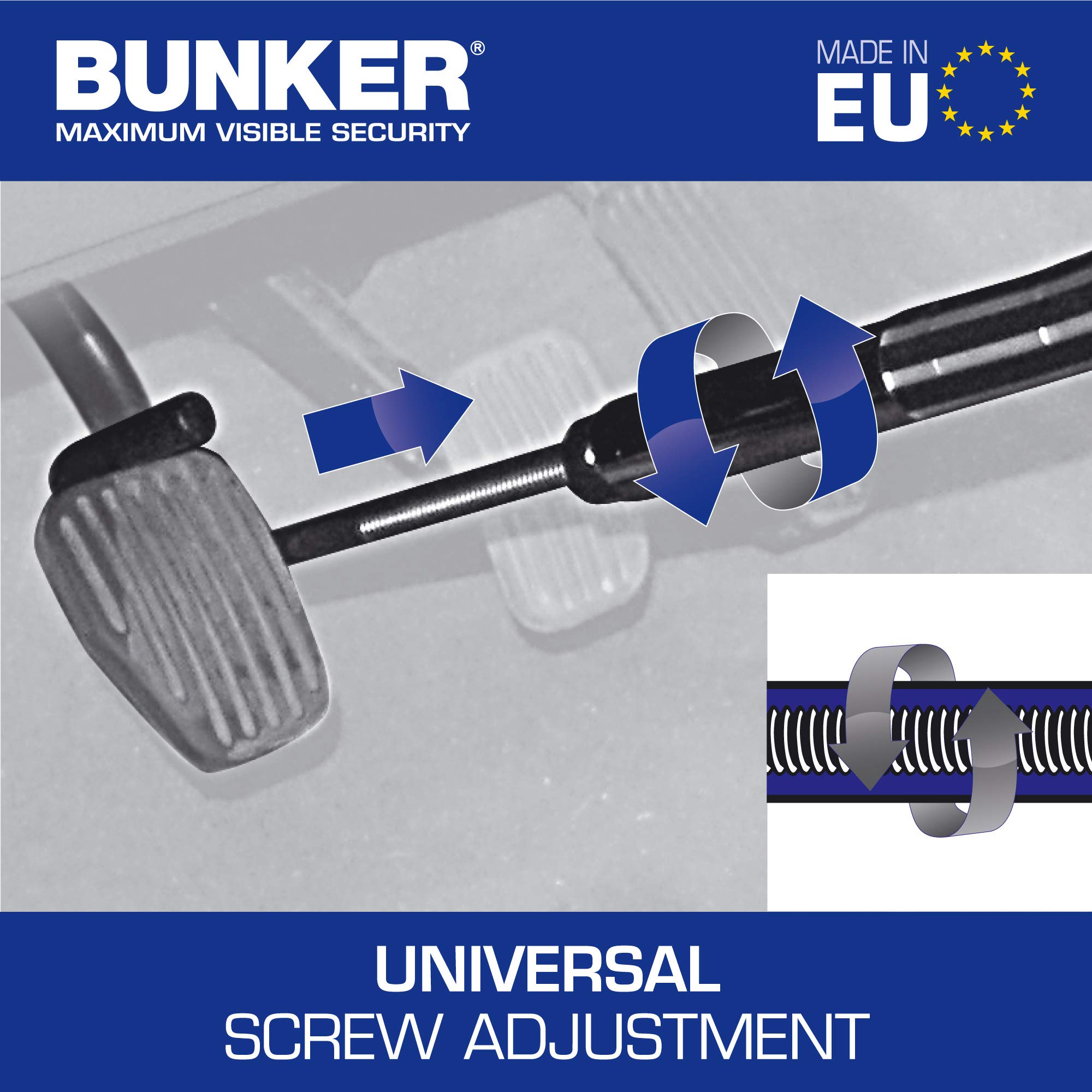 Bunker BP80/B Antivol Voiture Volant Pedale Flexible, Câble d'Acier Blindé Articulé, Haute Sécurité Réglable, Bloc Canne Barre Anti Vol Clef Universelle pour Bloque Auto, Camping Car, Van, Camionette