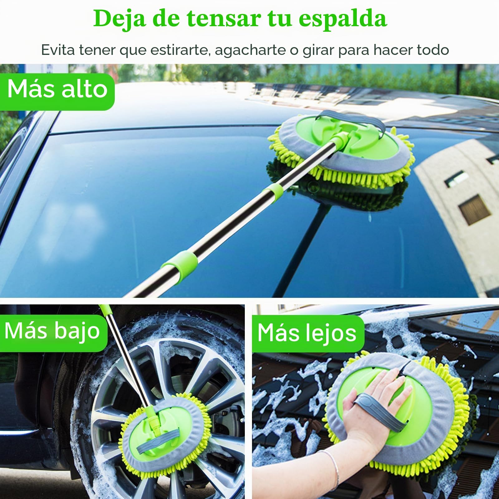 GES Mopa de lavado de coche 62 pulgadas, cepillo telescópico, escobilla de goma, kit limpieza microfibra 3 en 1, bolsa de almacenamiento