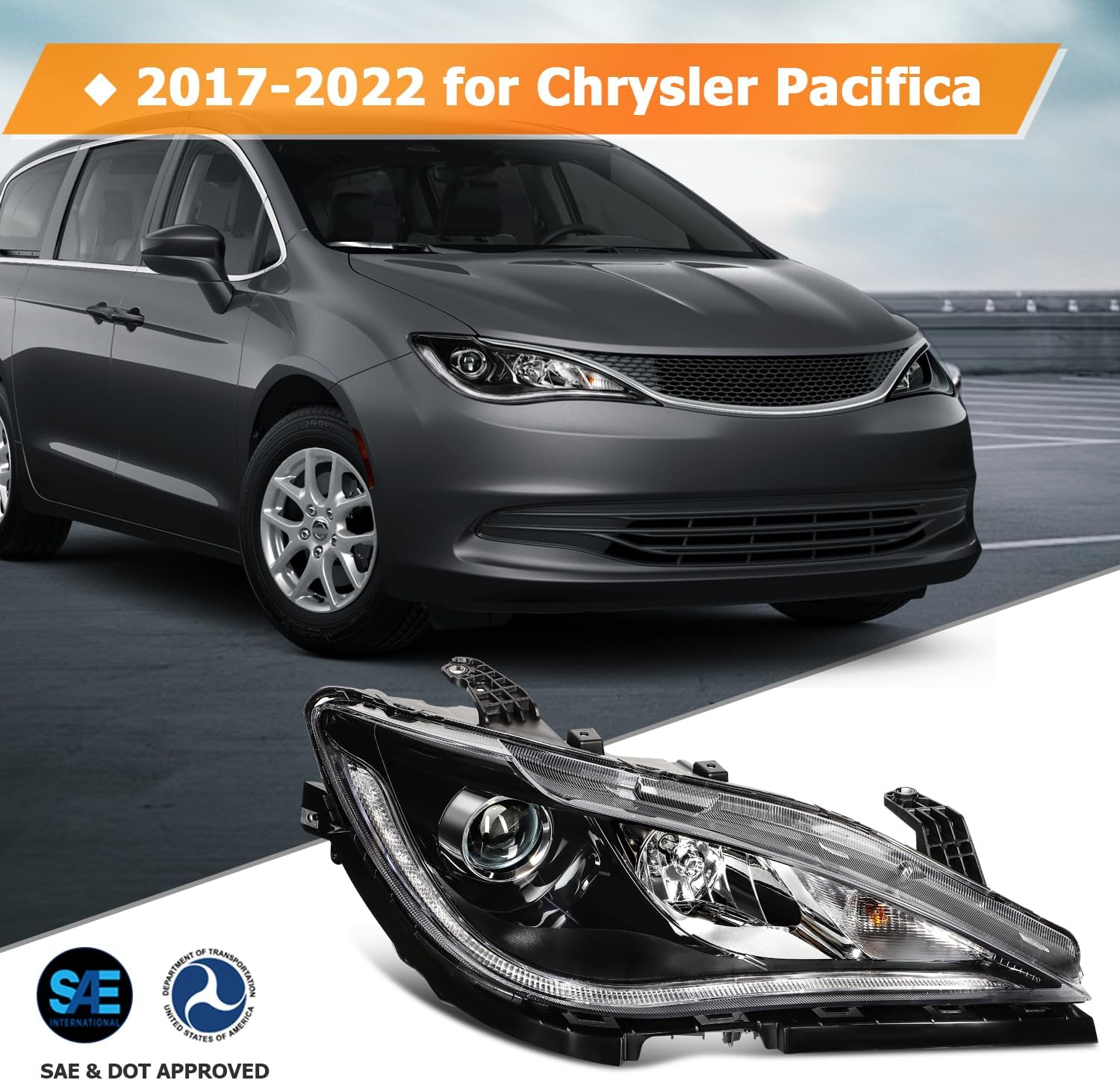 Headlight Assembly Fit 2017-2022 for Chrysler Pacifica Black Housing Clear Lens Passenger Side CH2503317 68370844AD
