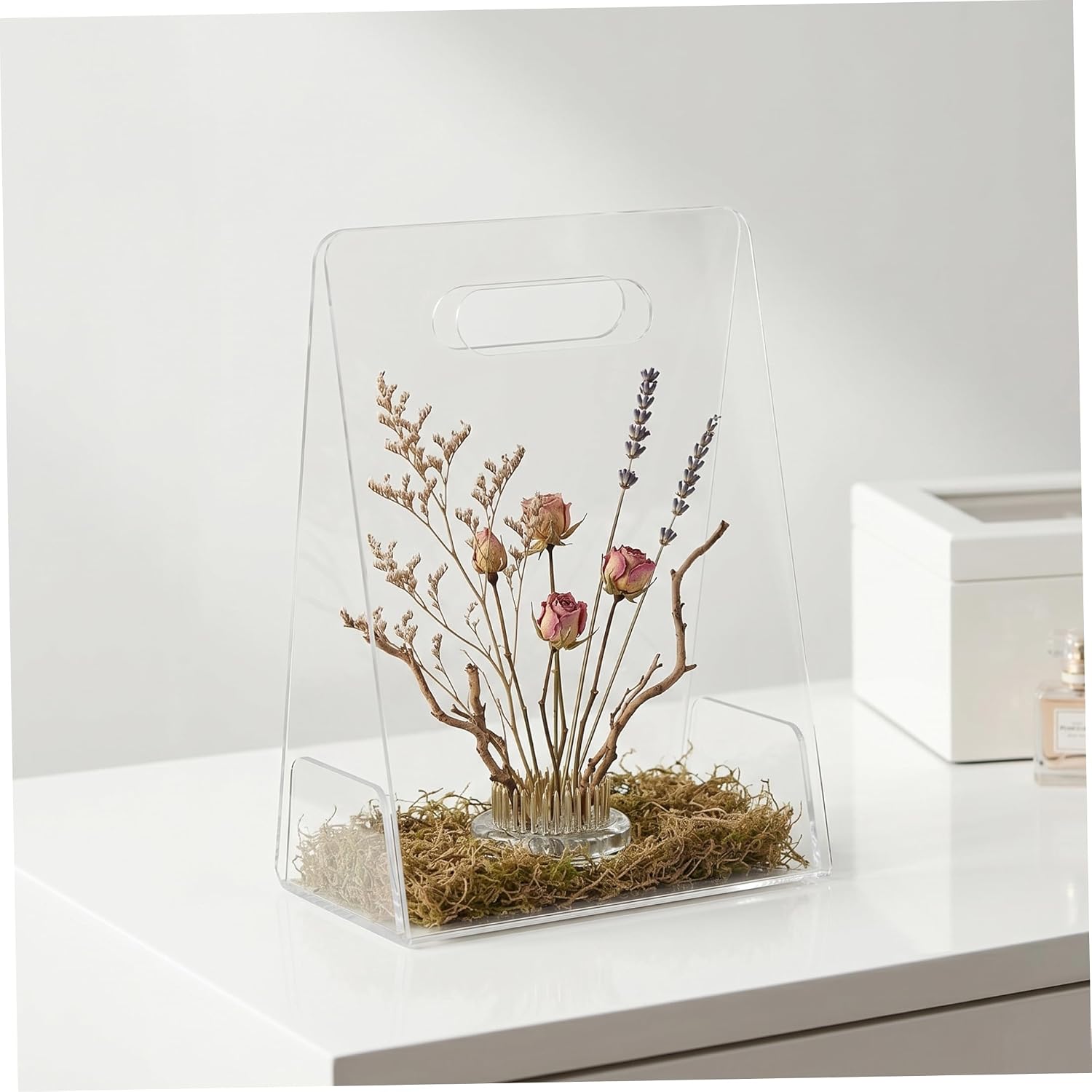 2Pcs Acrylic Flower Box Clear Flower Bag with Handle Arrangements Supplies Portable Handheld Box for Wedding Birthday Holiday 4x7x10 inch Transparent image 4