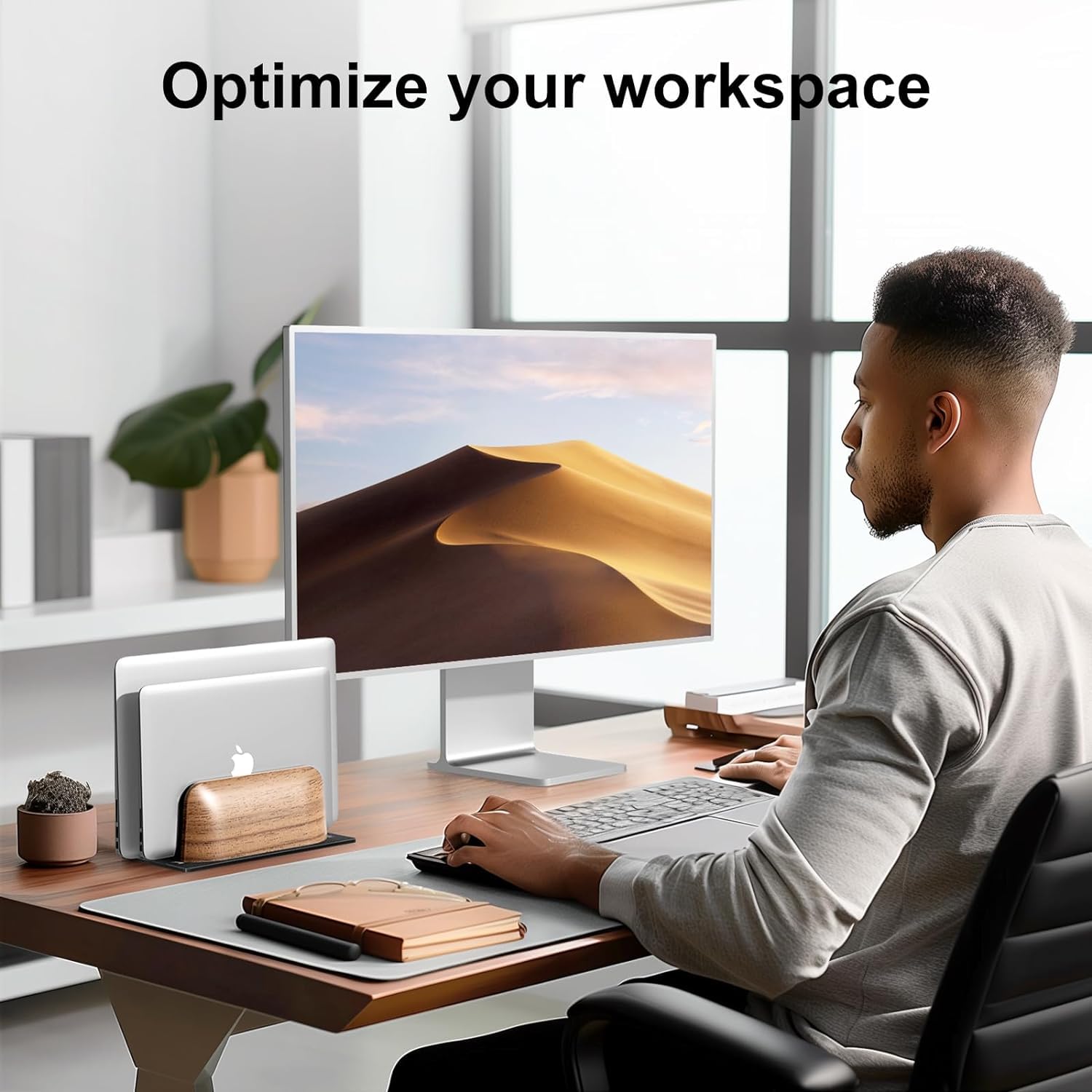 Soporte Vertical portatil, Laptop Stand Doble Ranura de Madera de Nogal, Anchura Ajustable Soporte para MacBook y Otros portátiles