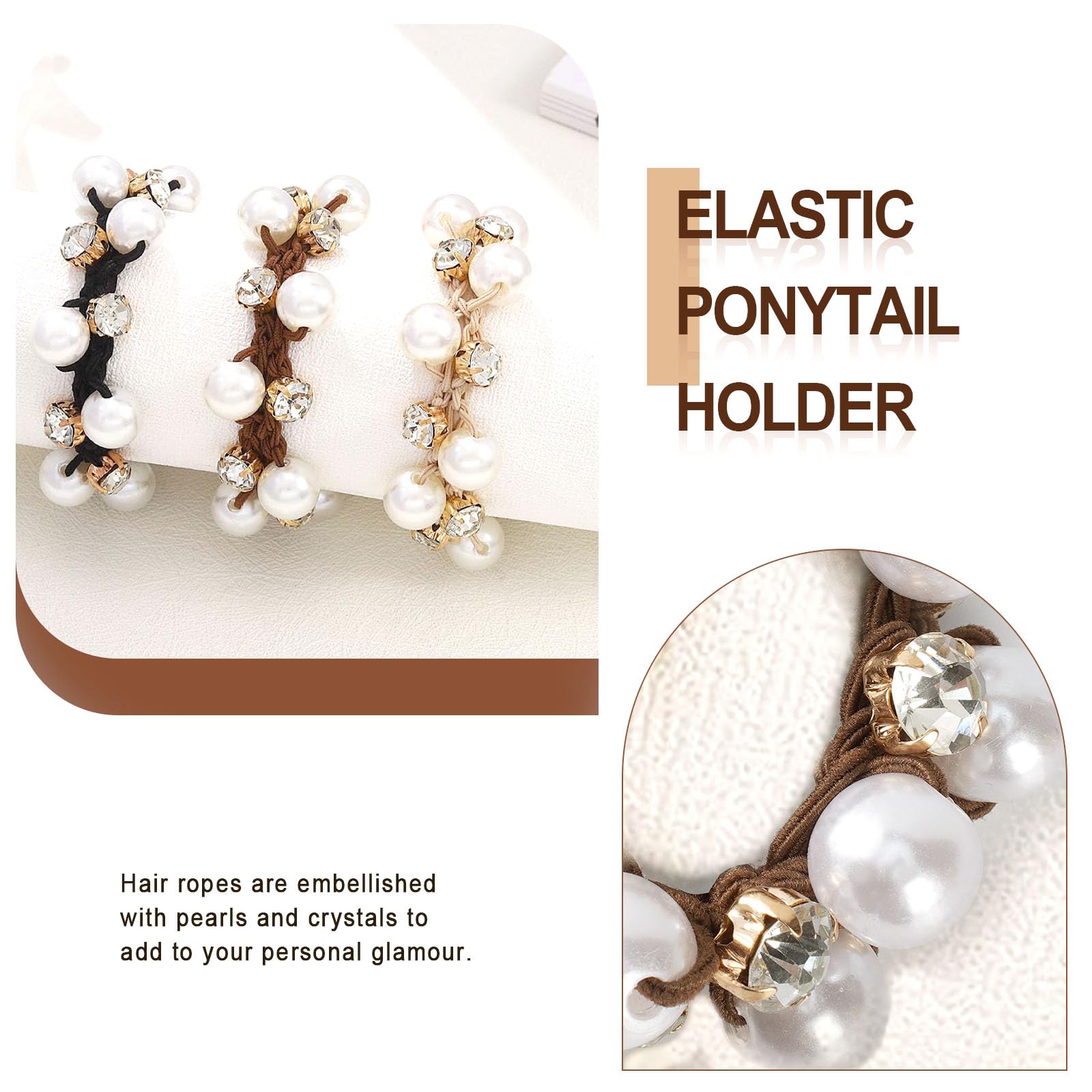 OT-NVWOZR 6PCS Pearl Hair Scrunchies, Elastic Hair Ropes Ponytail Holder Hair Accessories for Women, Crystal Pearl Hair Ties Hair Bobbles Hair Styling Hair Clips Gift for Girls White - Image 3