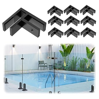 LukLoy 10 Pack 90 Degrees SS304 with Outdoor Black Powder-Coated Railing Glass to Glass Clamp Fit for 3/8"-1/2"10mm-13.52mm, Clamp Bracket Rail System for Pool Fence, Balcony, Deck, Balustrade