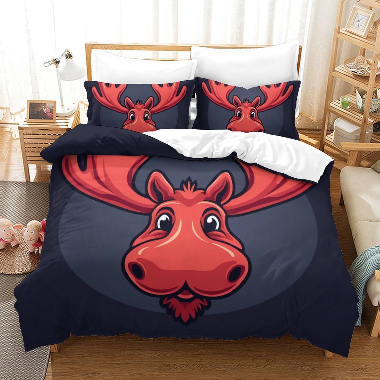 Housse de couette 3D wapiti en microfibre pour une chambre style chalet de montagne