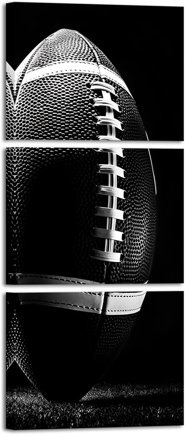 Canvbay 3 Pieces American Football Sport Canvas Wall Art Black and White Rugby Gym Painting Poster Workout Artwork Framed for Bedroom Man Cave Boy's Room Decor